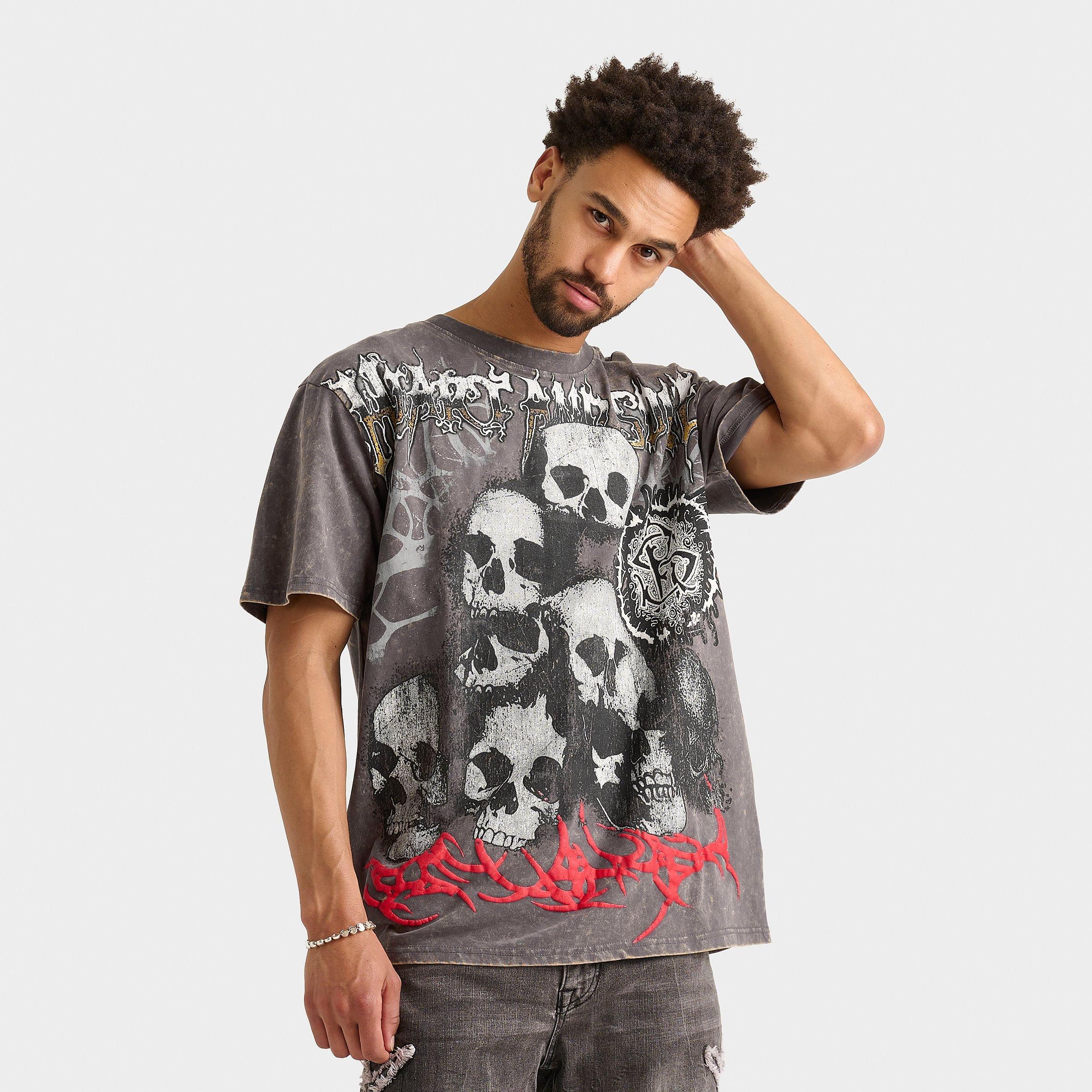 Smoke Rise Men's Dystopia Skulls Graphic T-Shirt in Pavement Size: Small