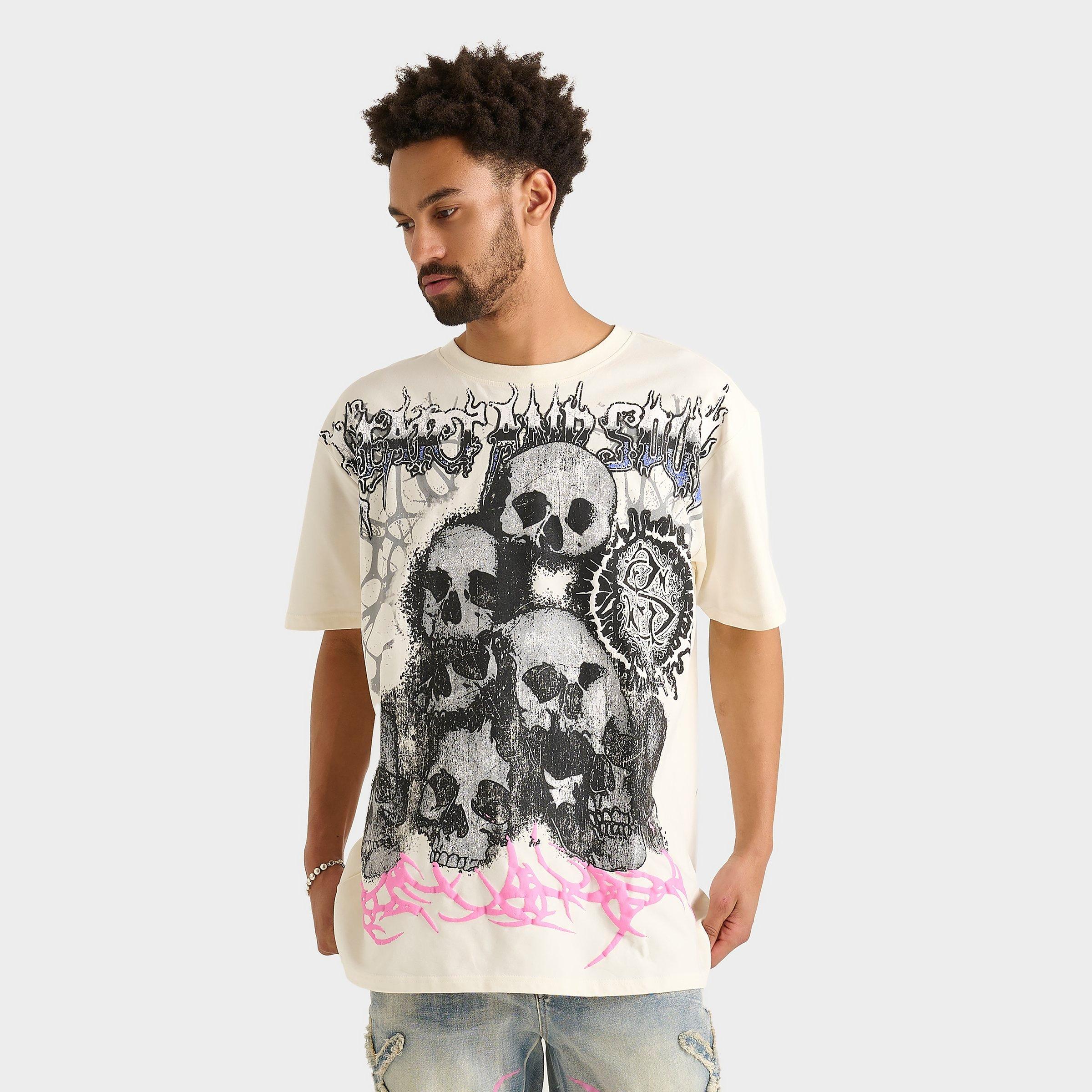 Smoke Rise Men's Dystopia Skulls Graphic T-Shirt in Ecru Size: Small