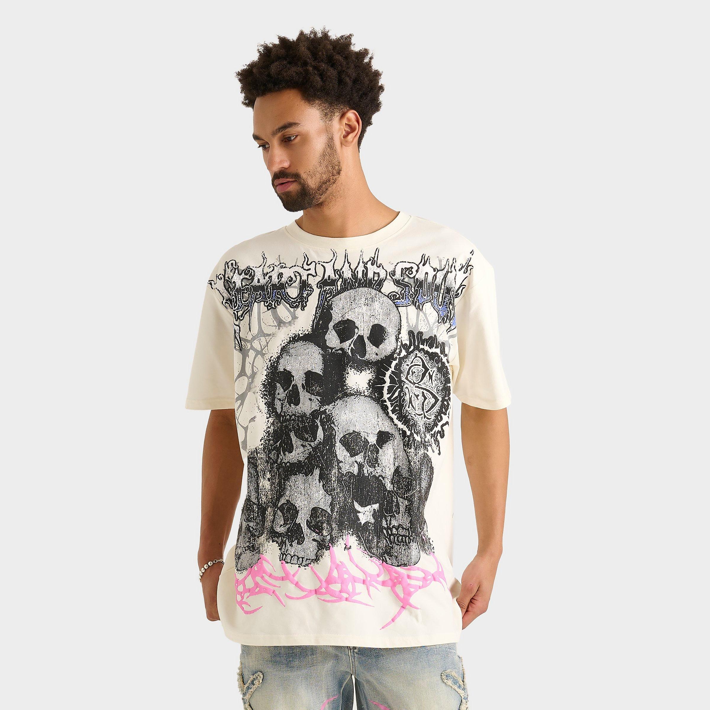 Supply And Demand Men's Smoke Rise Dystopia Skulls Graphic T-Shirt in Off-White/Ecru Size XL Cotton