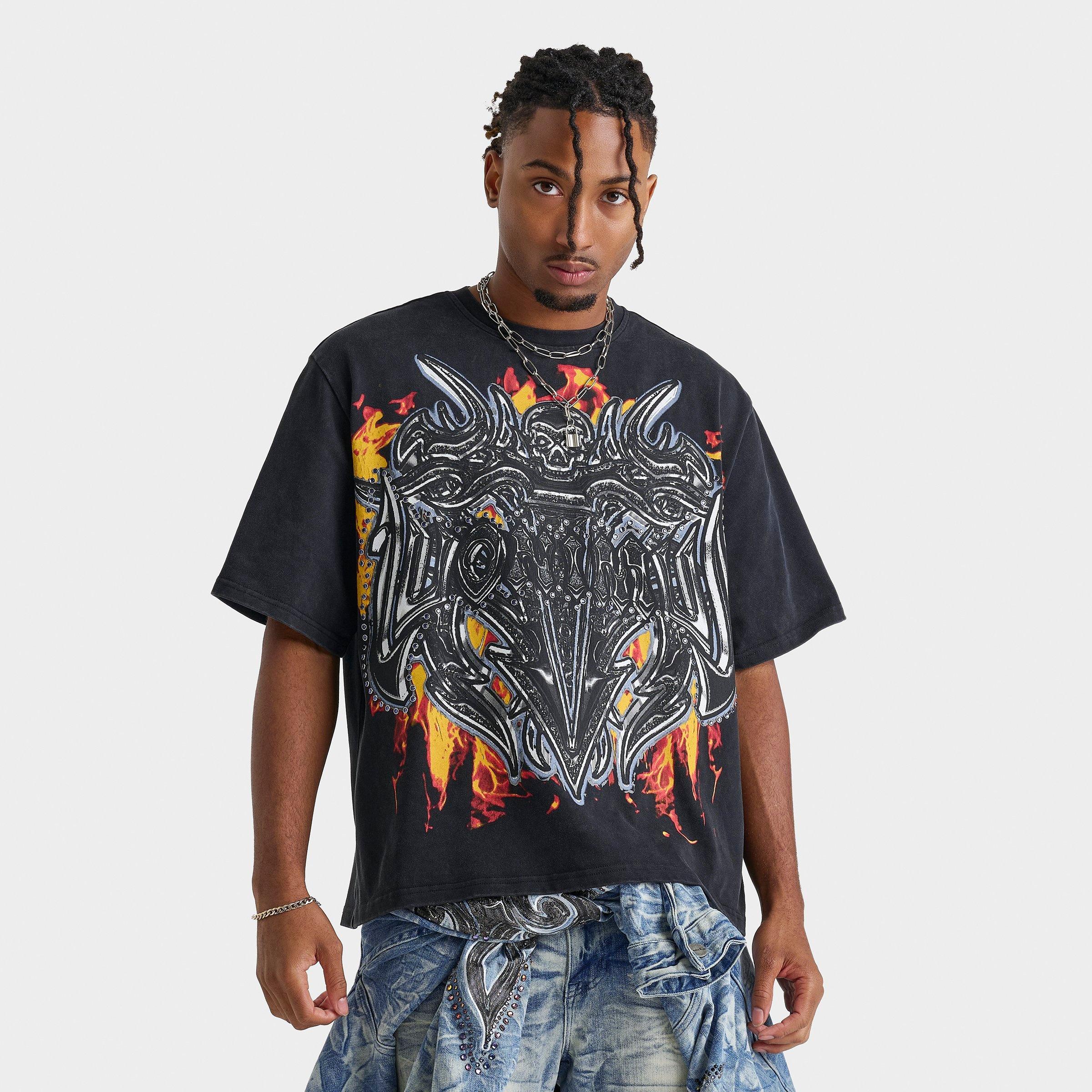 Smoke Rise Men's Luminous Wide Cropped T-Shirt in Black Size: Small