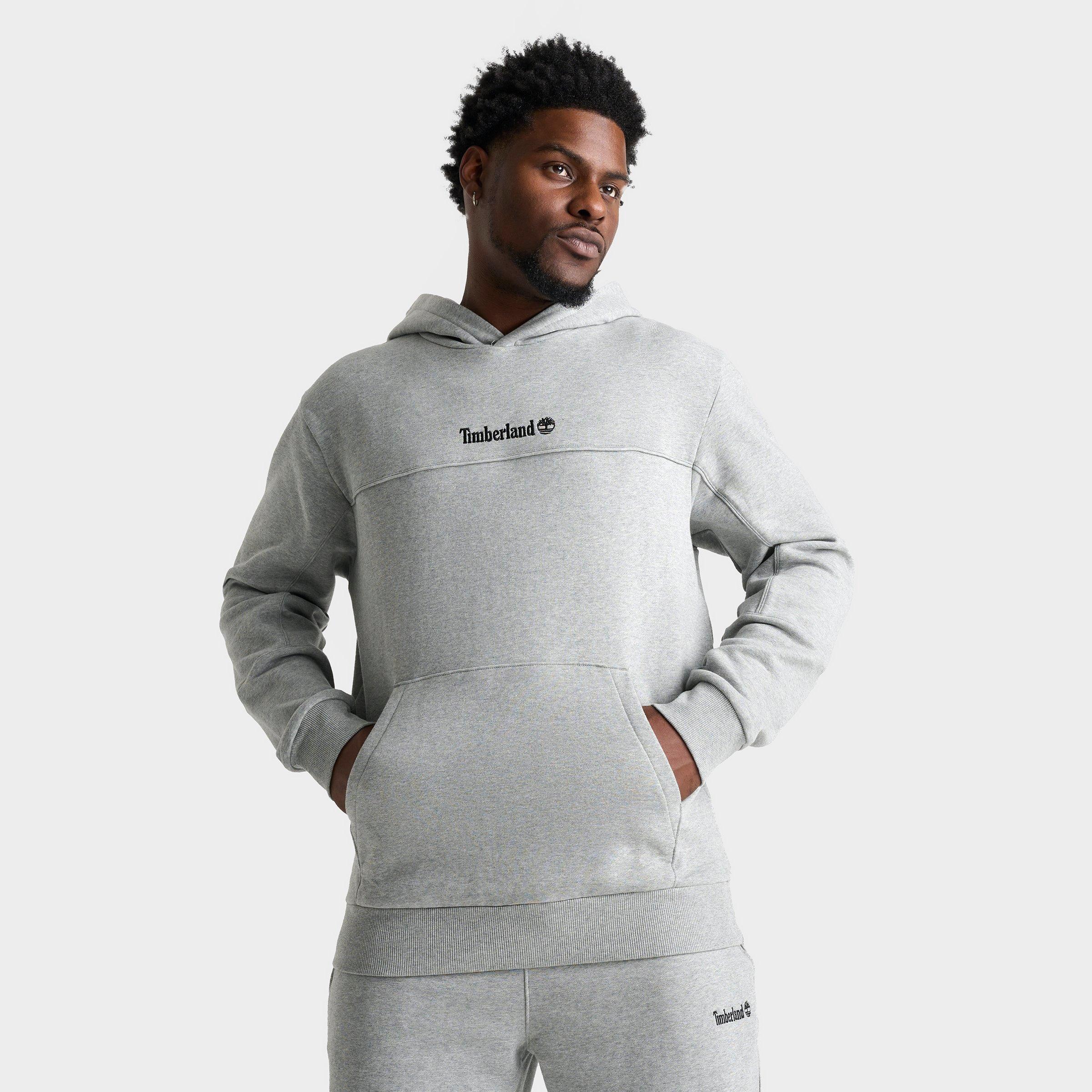 Timberland Men's Embroidered Logo Pullover Hoodie in Grey/Grey Size Medium Cotton/Polyester/Fleece