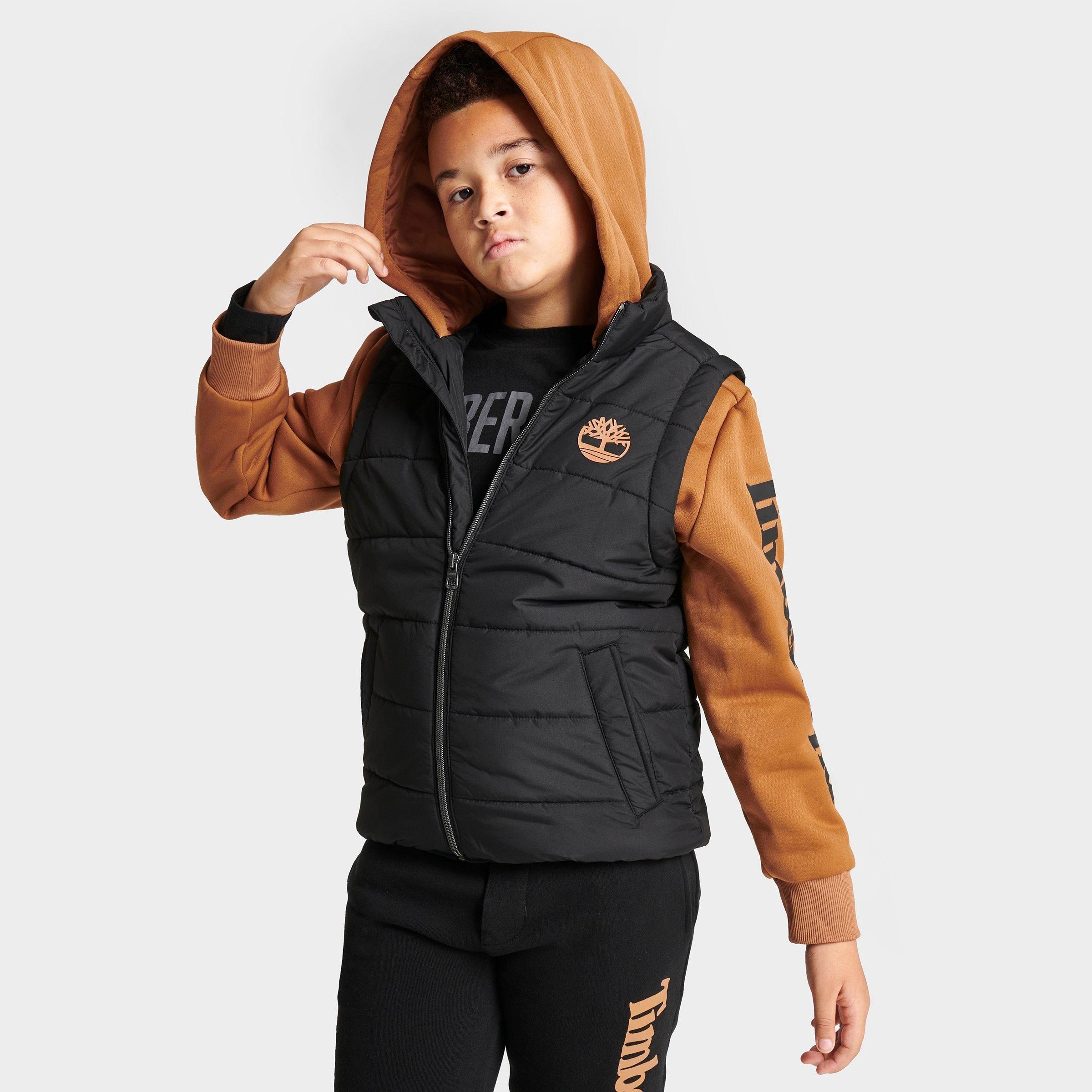 Timberland Kids'  Boys' Full-zip Hooded Hybrid Jacket In Black/wheat