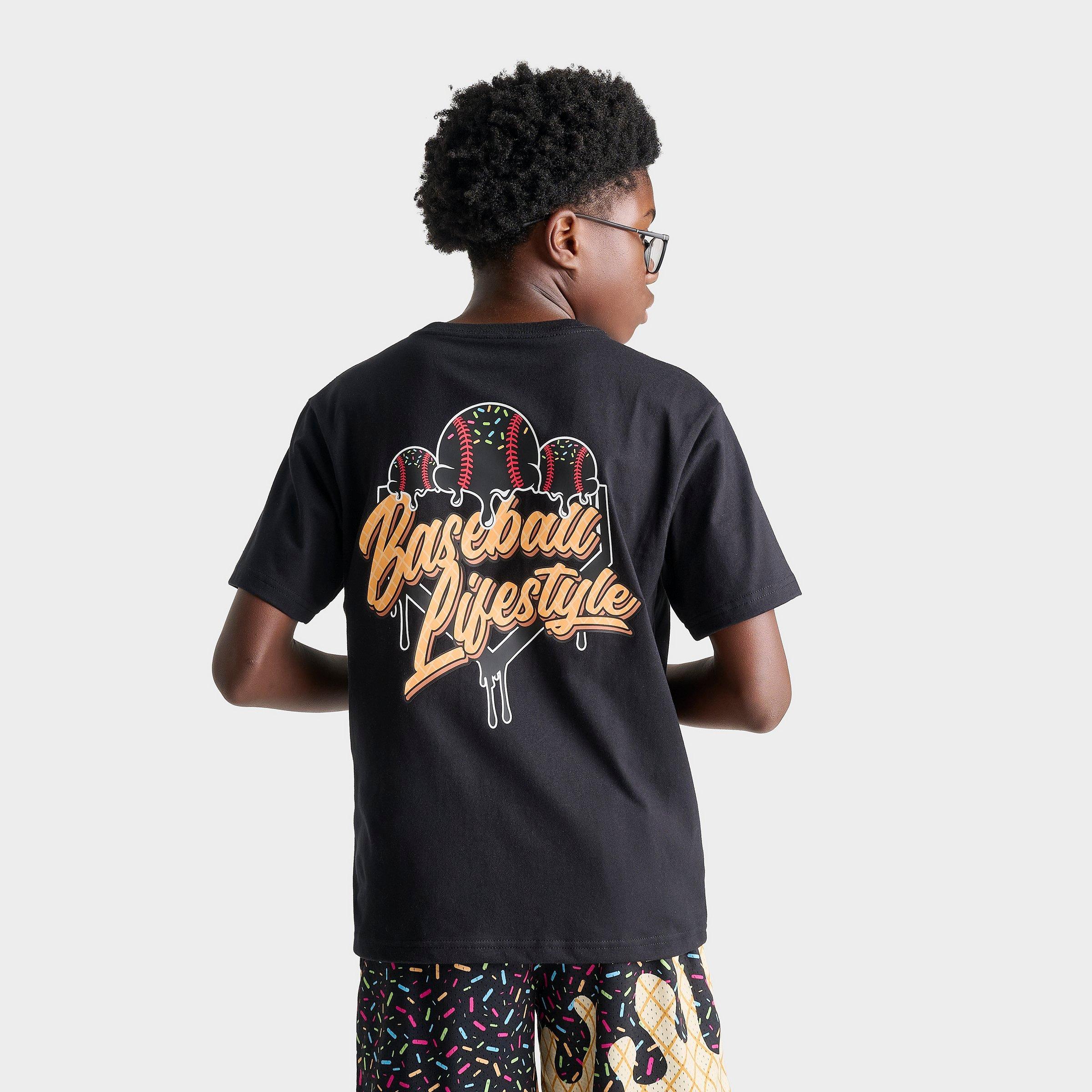 Baseball Lifestyle 101 Big Kids Ice Cream T-Shirt in Black Size: XL
