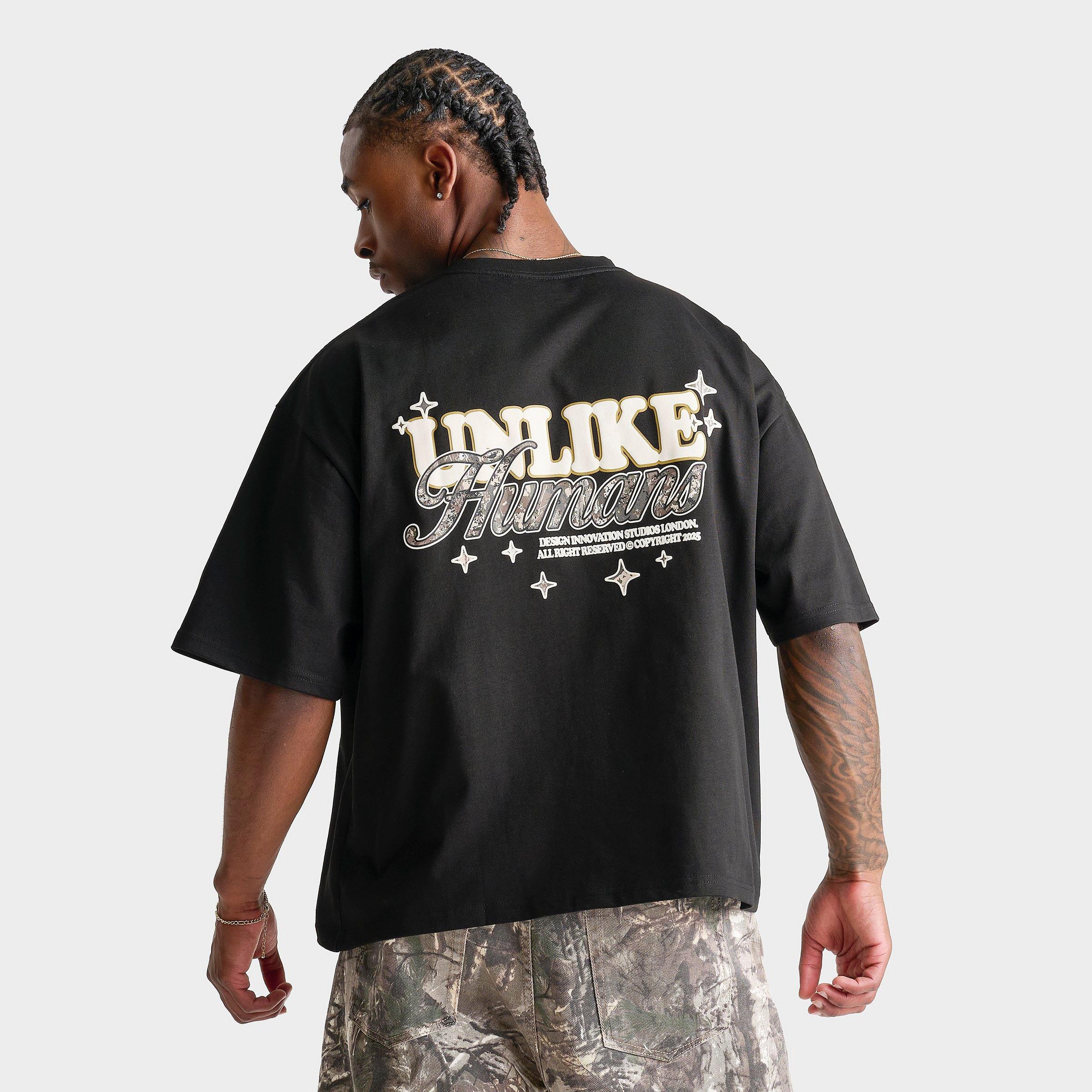 Unlike Humans Men's Steel Loose Cropped T-Shirt in Black/Camo Size: Medium