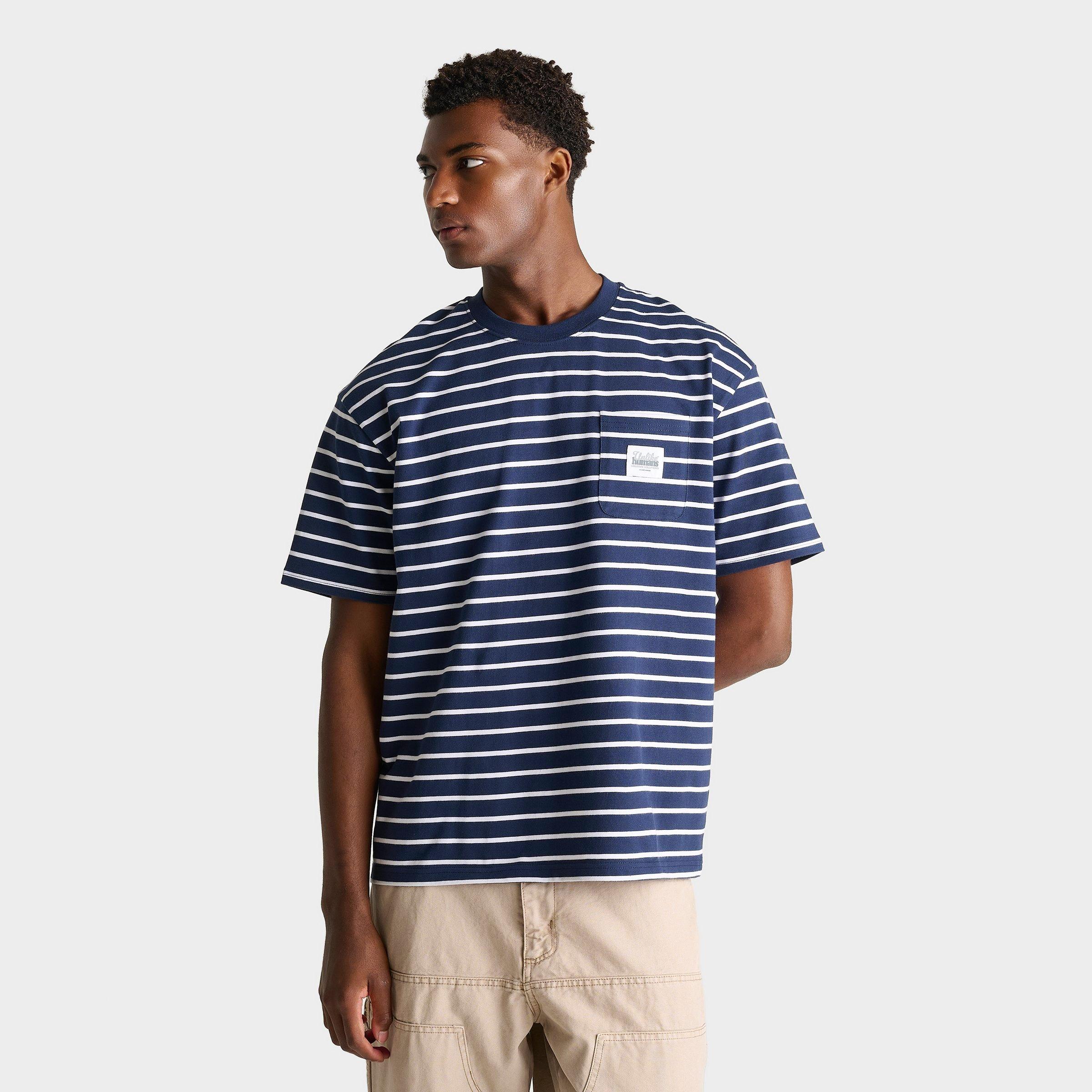 Unlike Humans Men's Ten Stripes Pocket T-Shirt in Navy/White Size: Large