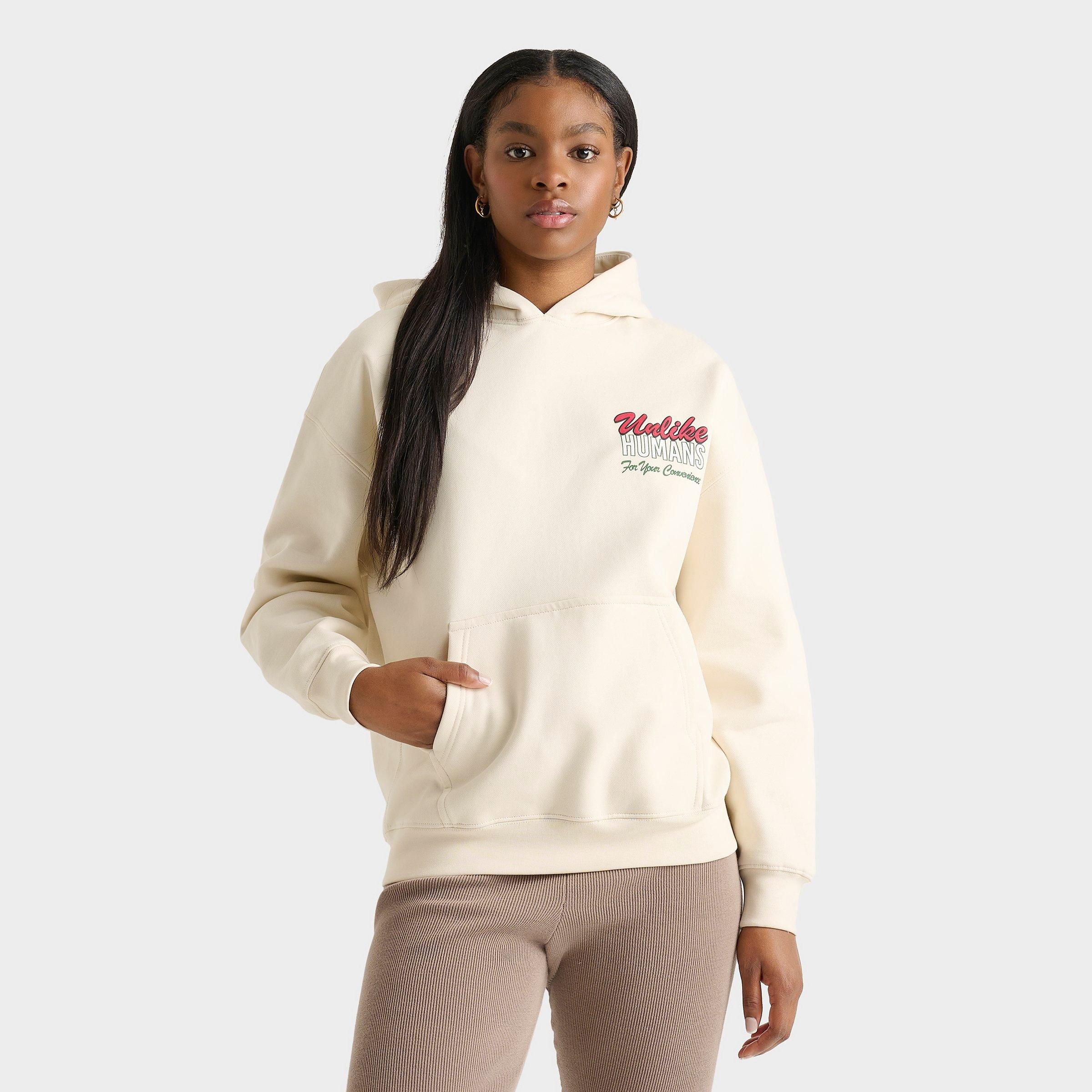 Unlike Humans Women's Cherry Oversized Pullover Hoodie in Off-White/Tofu Size Small Cotton/Fleece