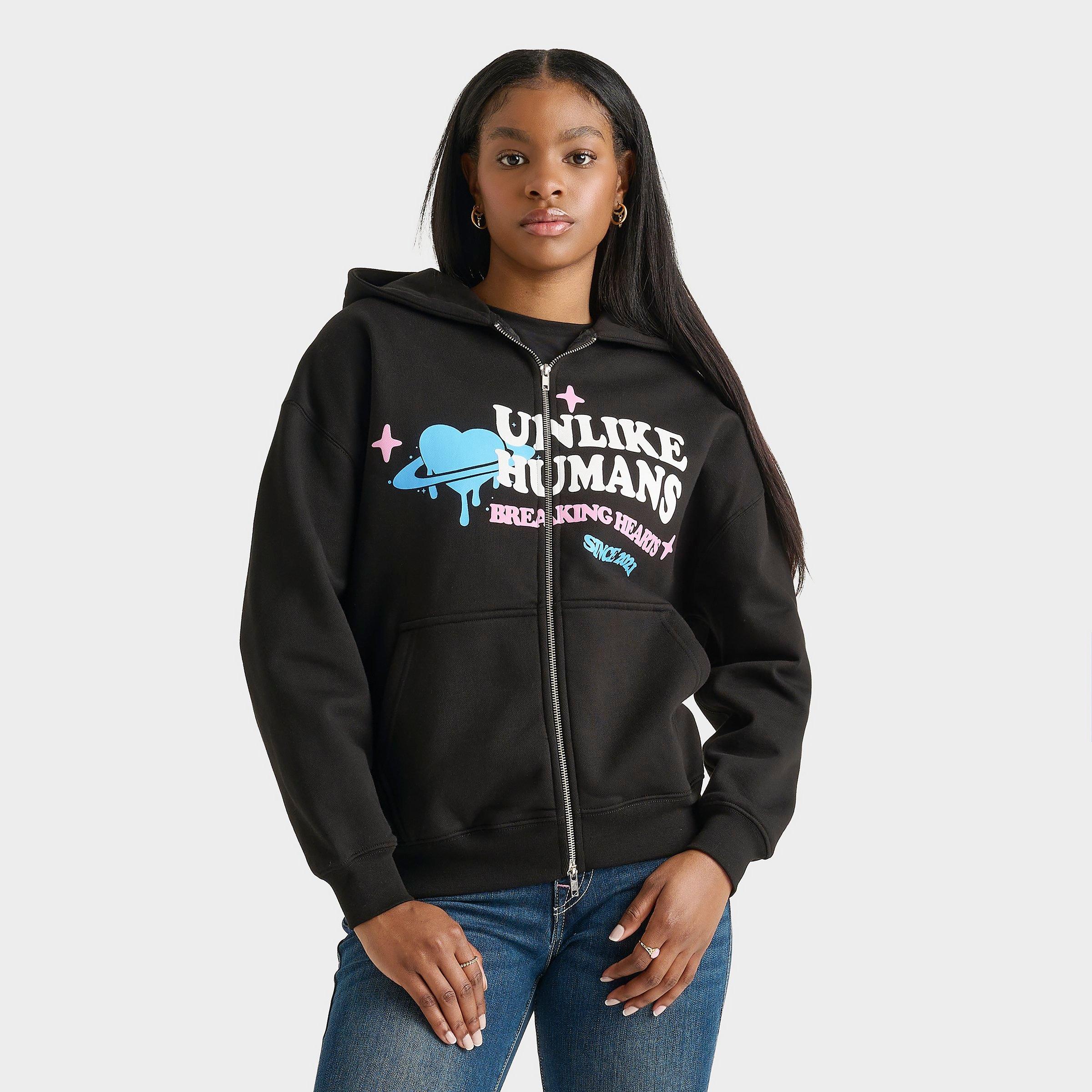 Unlike Humans Women's Heartbreaker Full-Zip Hoodie in Black/Black Size Medium Cotton/Polyester