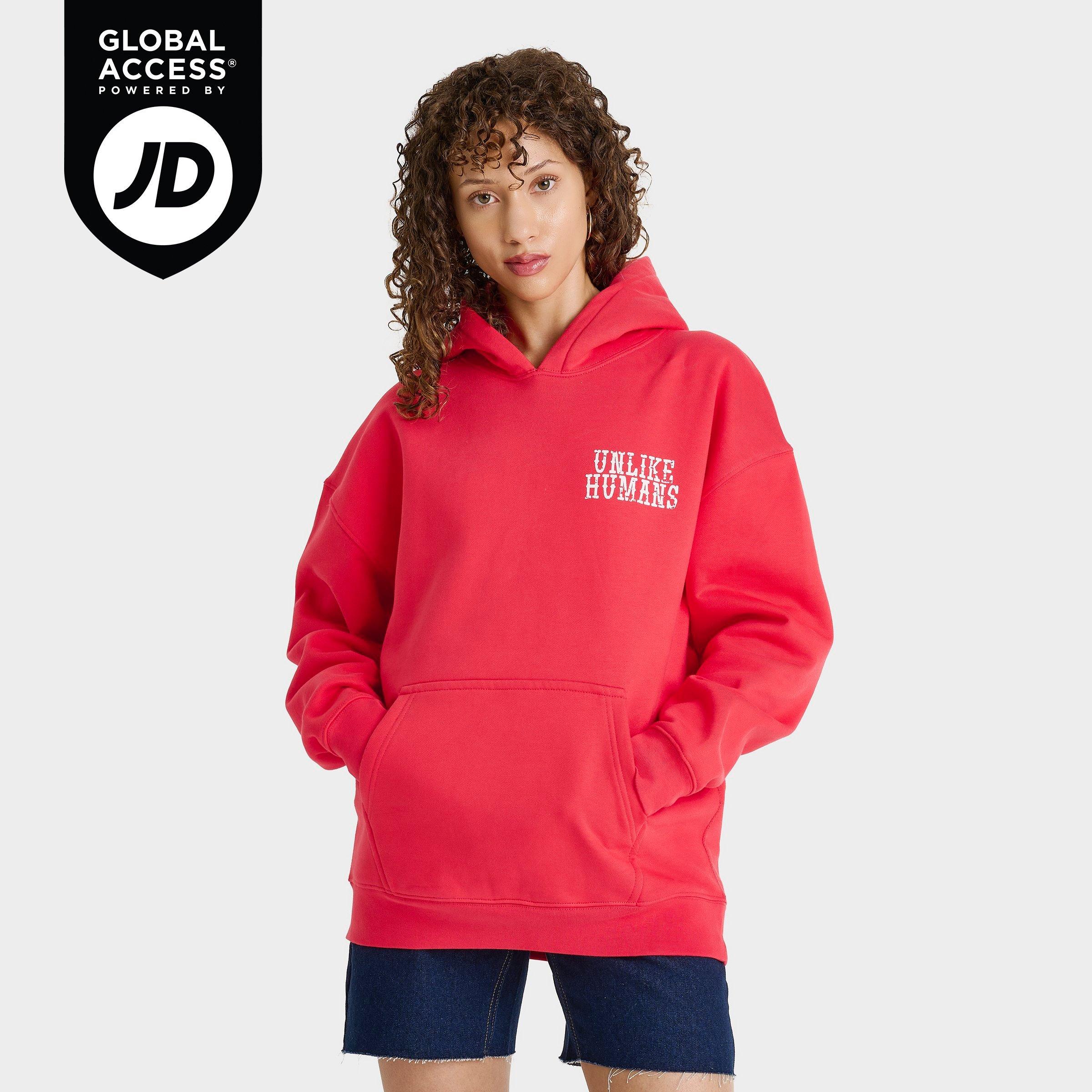 Unlike Humans Women's Howdy Hoodie in Red/Hibiscus Size Medium Fleece