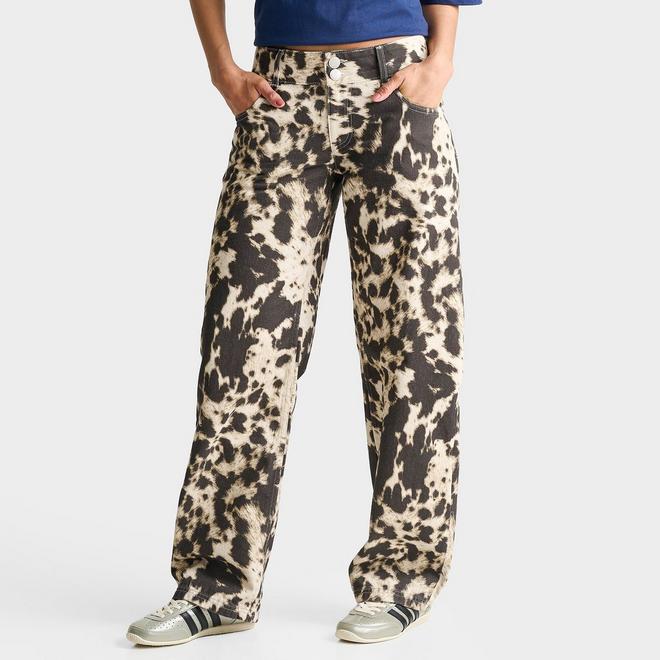 Women's Unlike Humans Low Rise Cow Print Denim Jeans