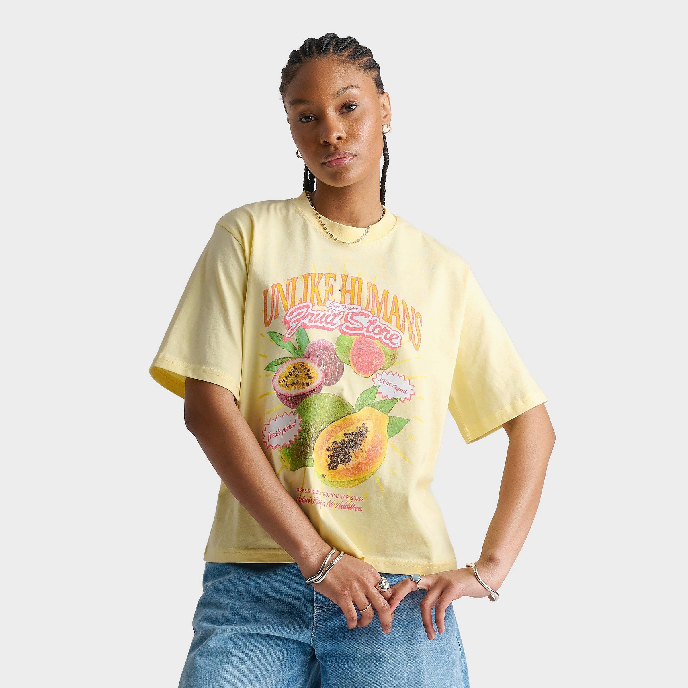 Unlike Humans Women's Tropical Boxy T-Shirt in Pastel Yellow Size: Large