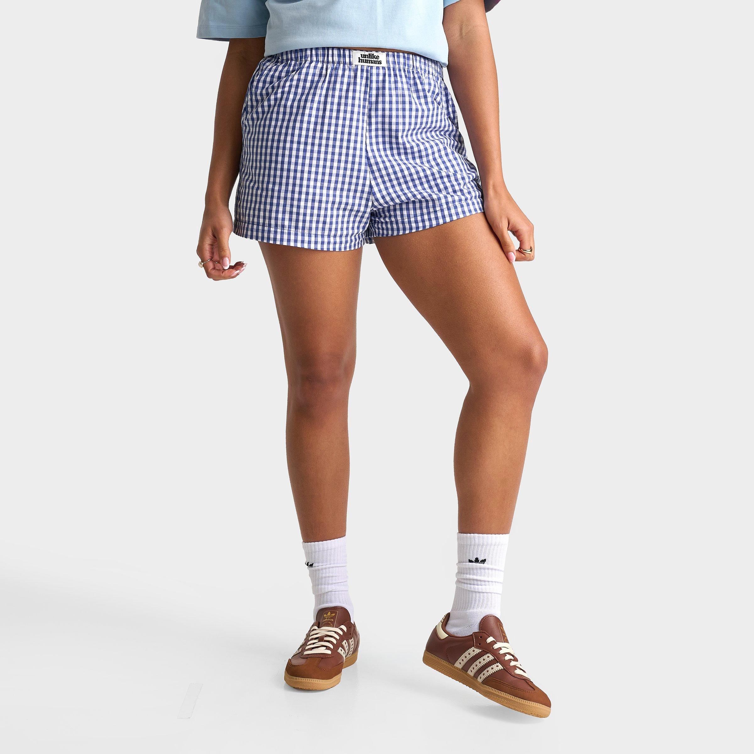 Unlike Humans Women's Gingham Boxer Shorts in Naval Academy Size: XS