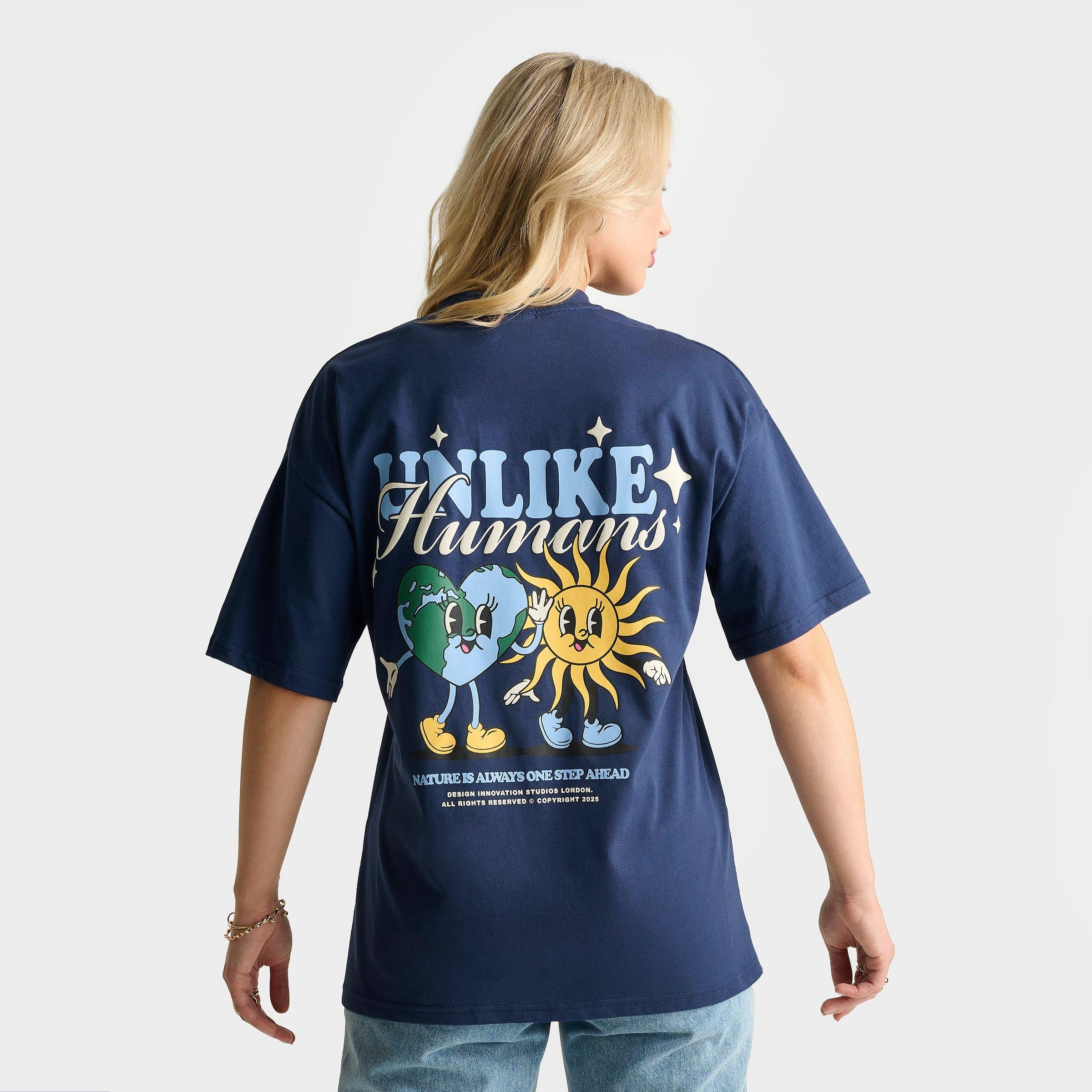 Unlike Humans Women's Sun Earth Graphic T-Shirt in Naval Academy Size: Large
