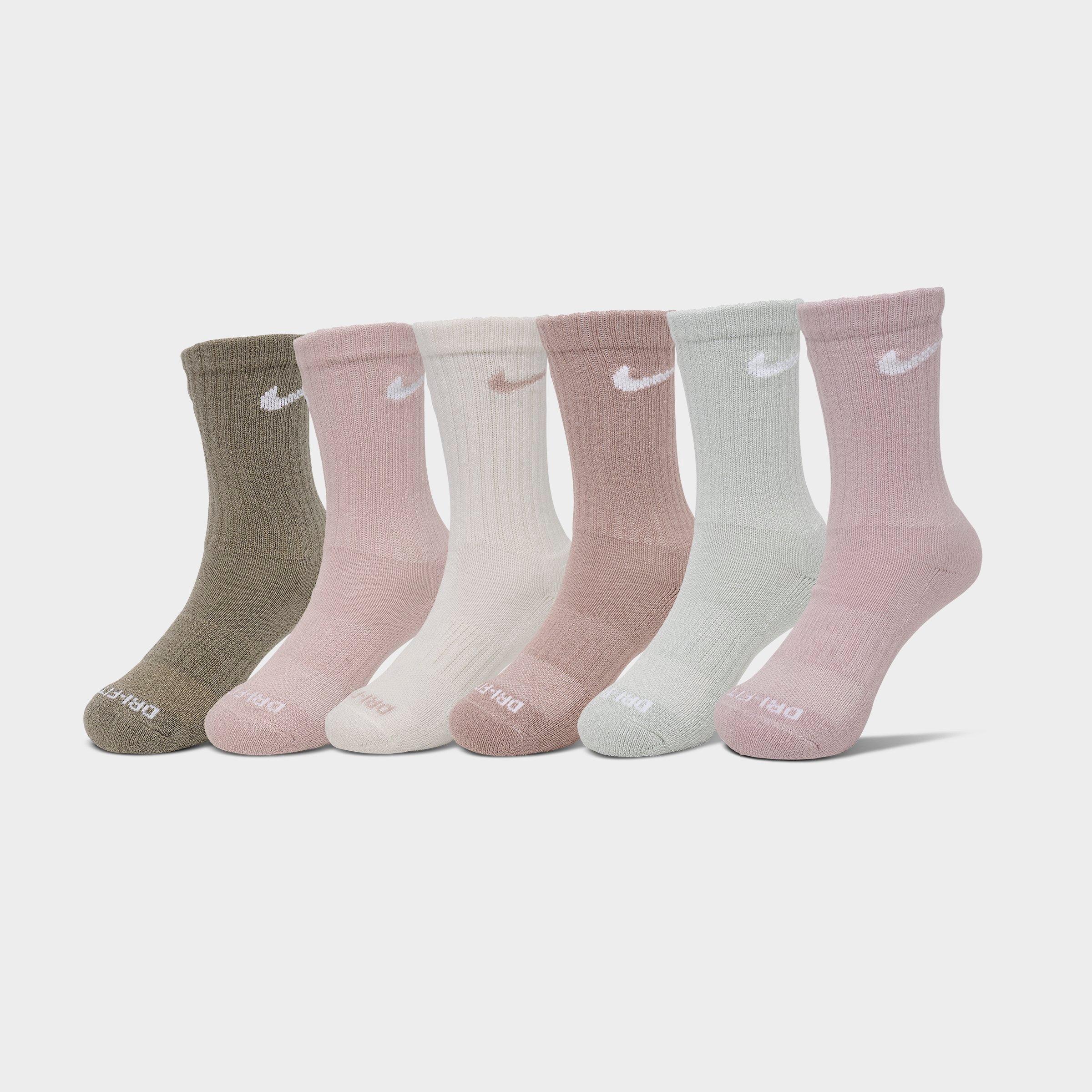 Nike Little Kids Dri-Fit Crew Socks (6-Pack) in Sail/Olive/Pink Size: 5-7