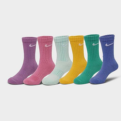 Nike Little Kids' Dri-fit Crew Socks (6-pack) In Teal/yellow/blue/purple/green/pink