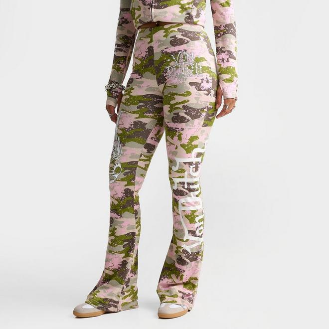 Women's Von Dutch Camo Print Mid-Rise Flared Leggings
