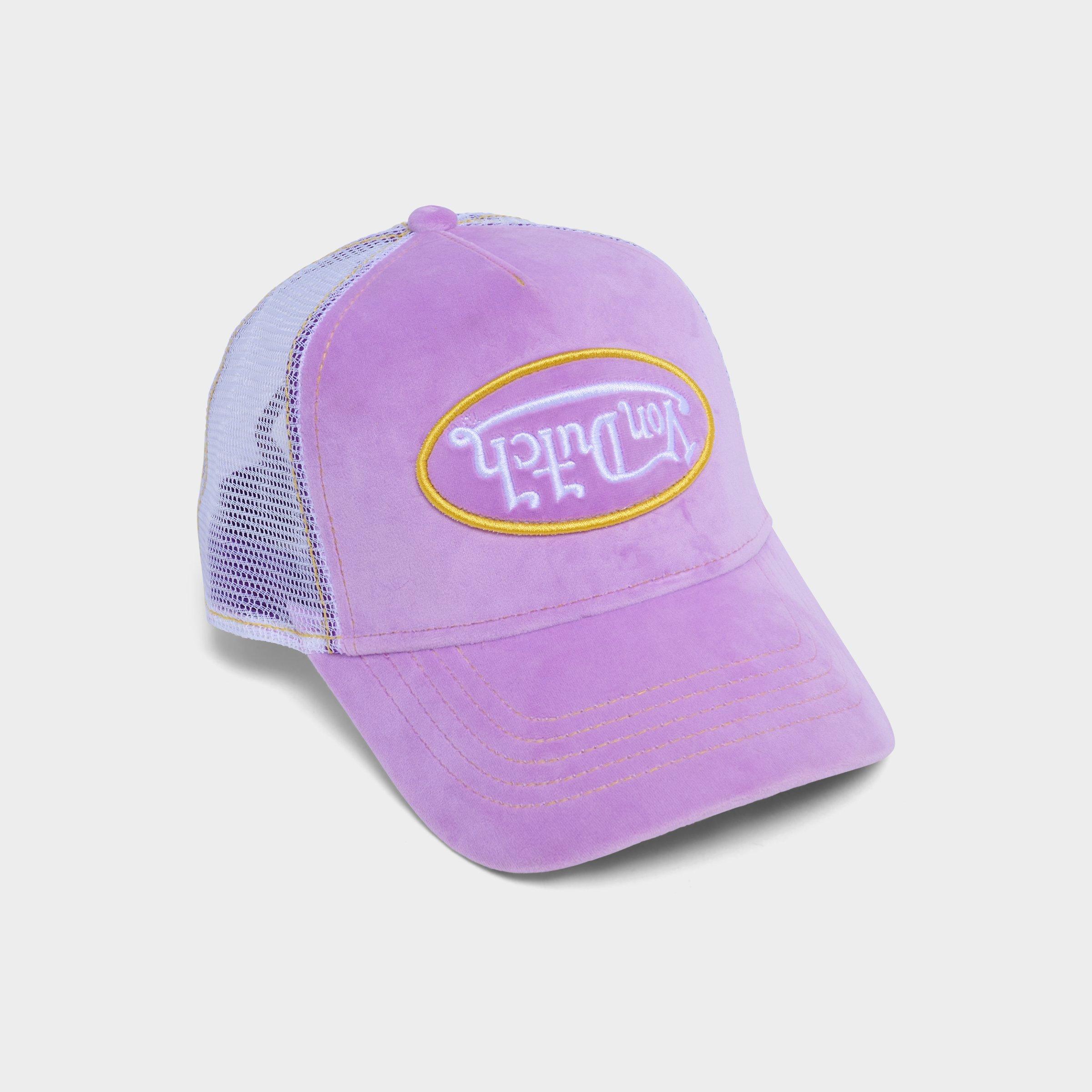 Von Dutch Reverse Logo Velvet Trucker Hat In Purple