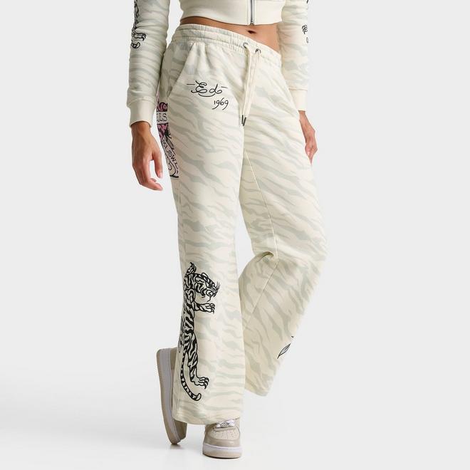 Women's Ed Hardy "Love Kills Slowly" Zebra Skull Fleece Pants
