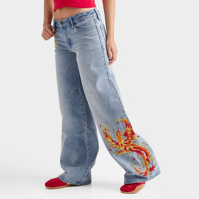 Women's Ed Hardy Rhinestone Phoenix Eagle Baggy Jeans