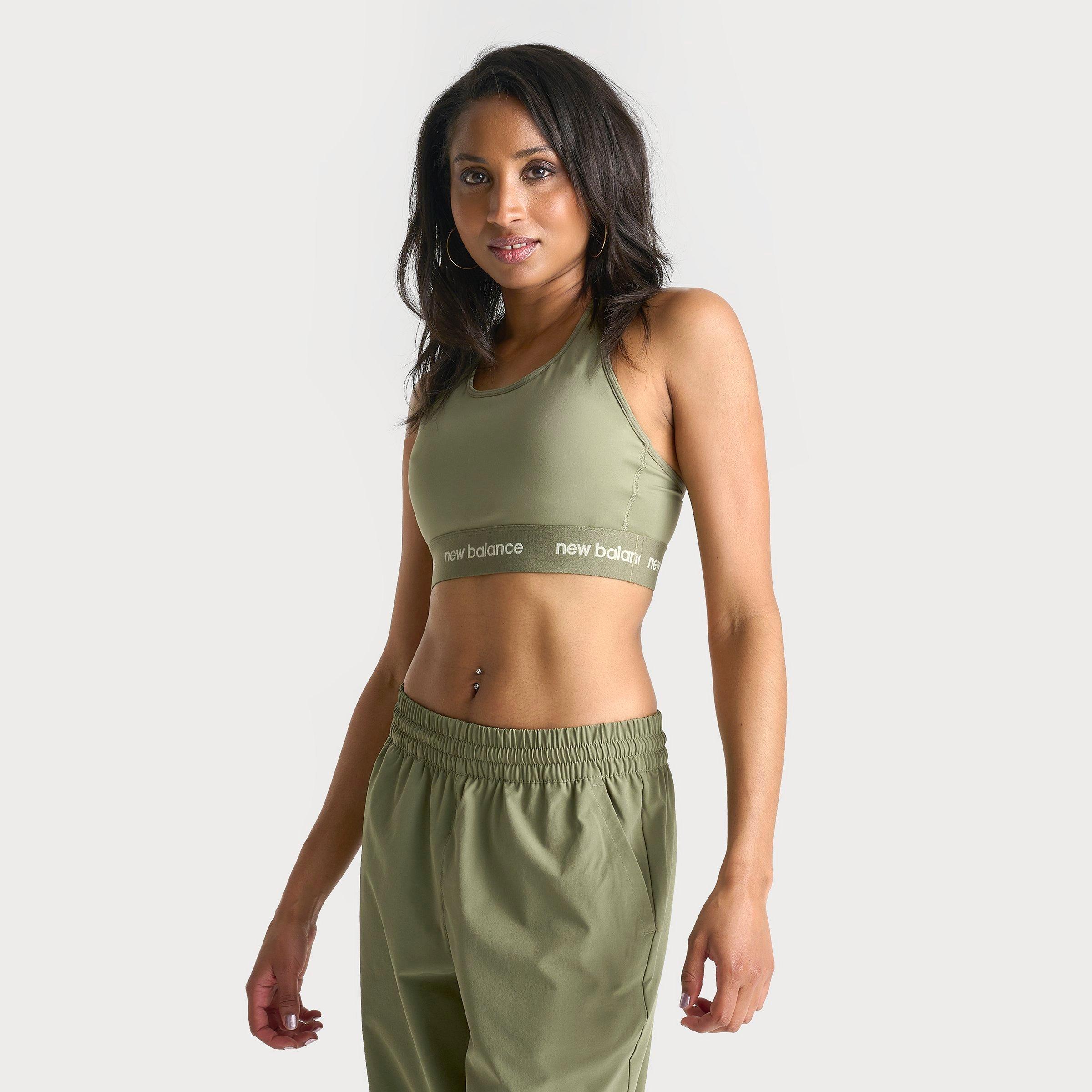 Shop New Balance Women's Tape Logo Medium-support Sports Bra In Olive Green