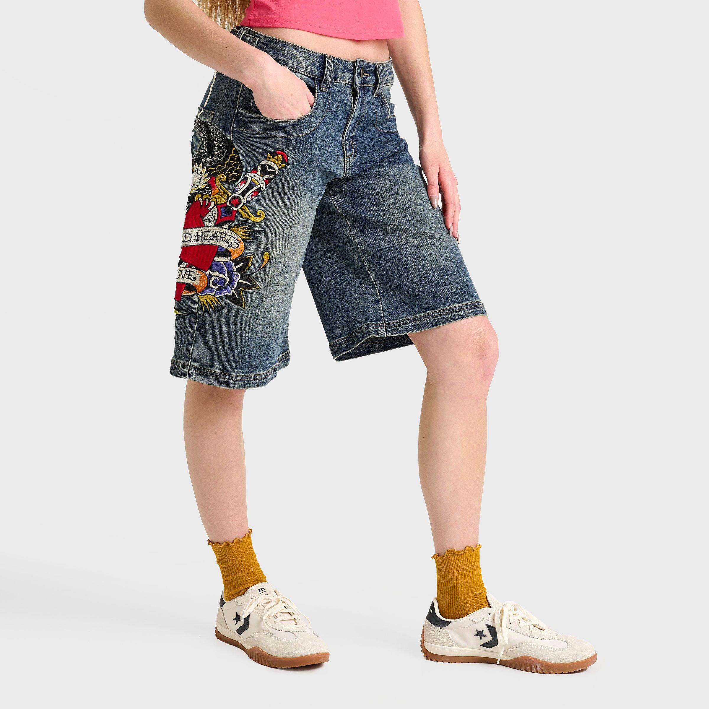 Ed Hardy Women's DENIM JORT in Medium Tint Size: XS