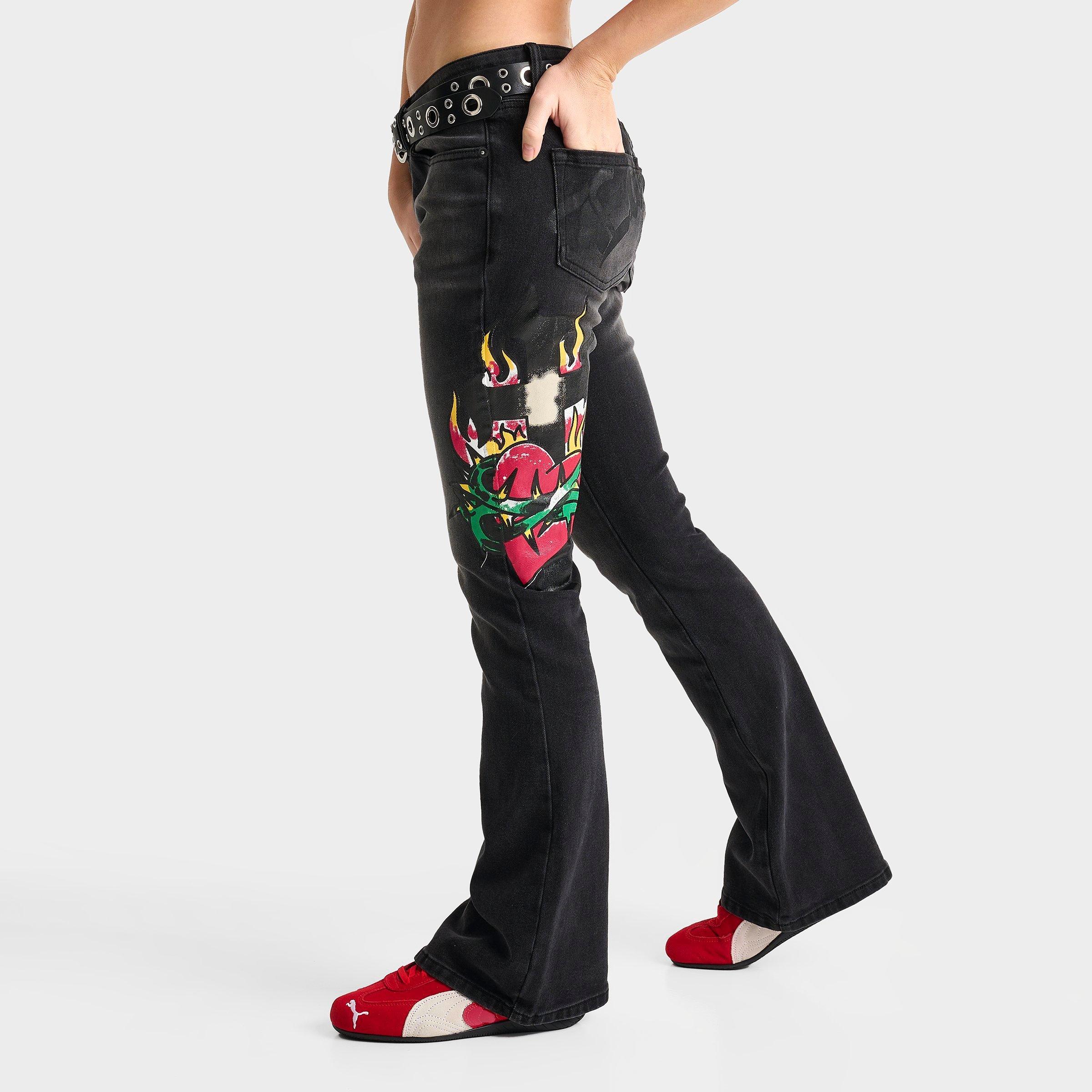 Ed Hardy Women's Sacred Heart Low-Rise Bootcut Jeans in Dark Grey Size: Small