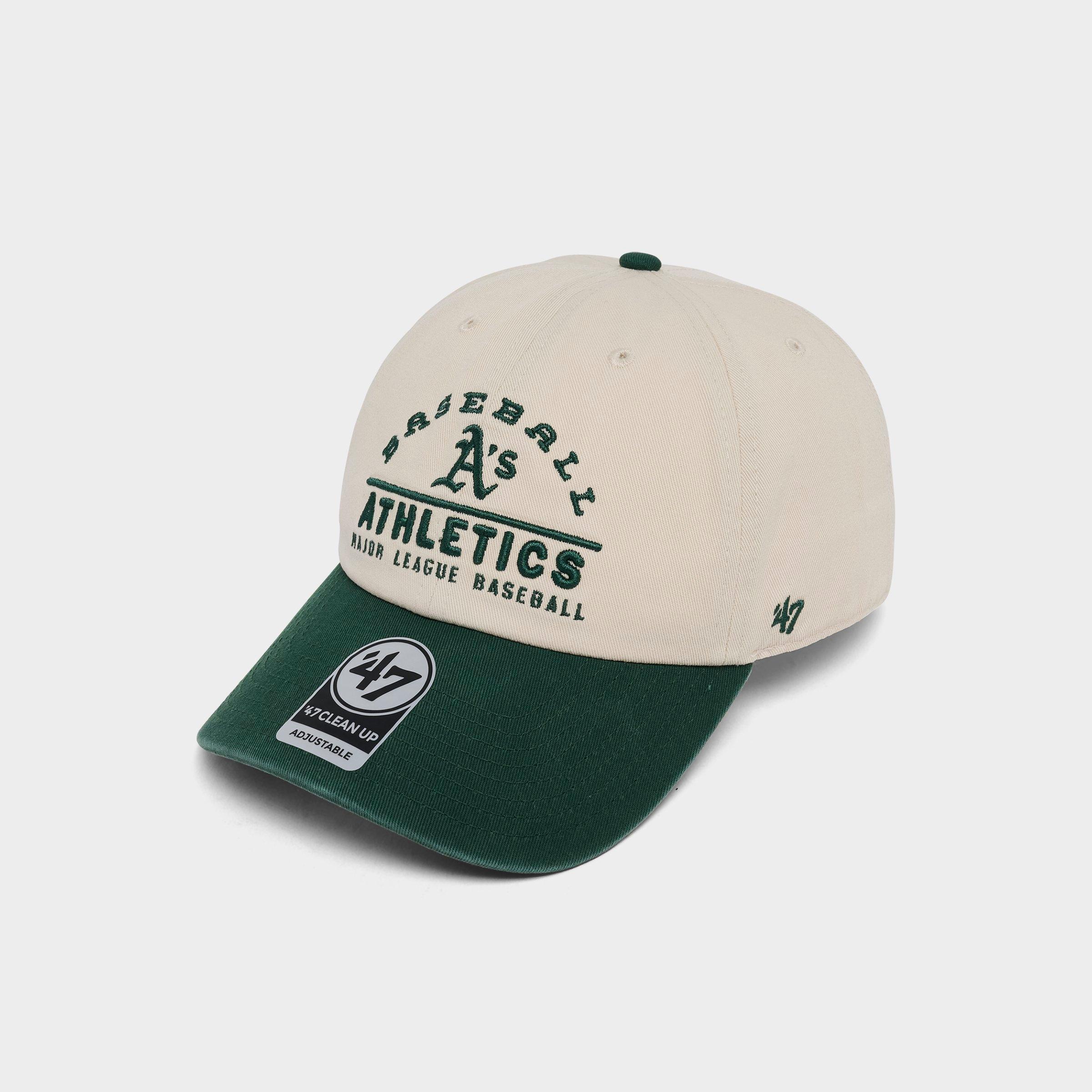 47 Brand Women's '47 Athletics MLB Windham Clean Up Strapback Hat in Natural/Dark Green
