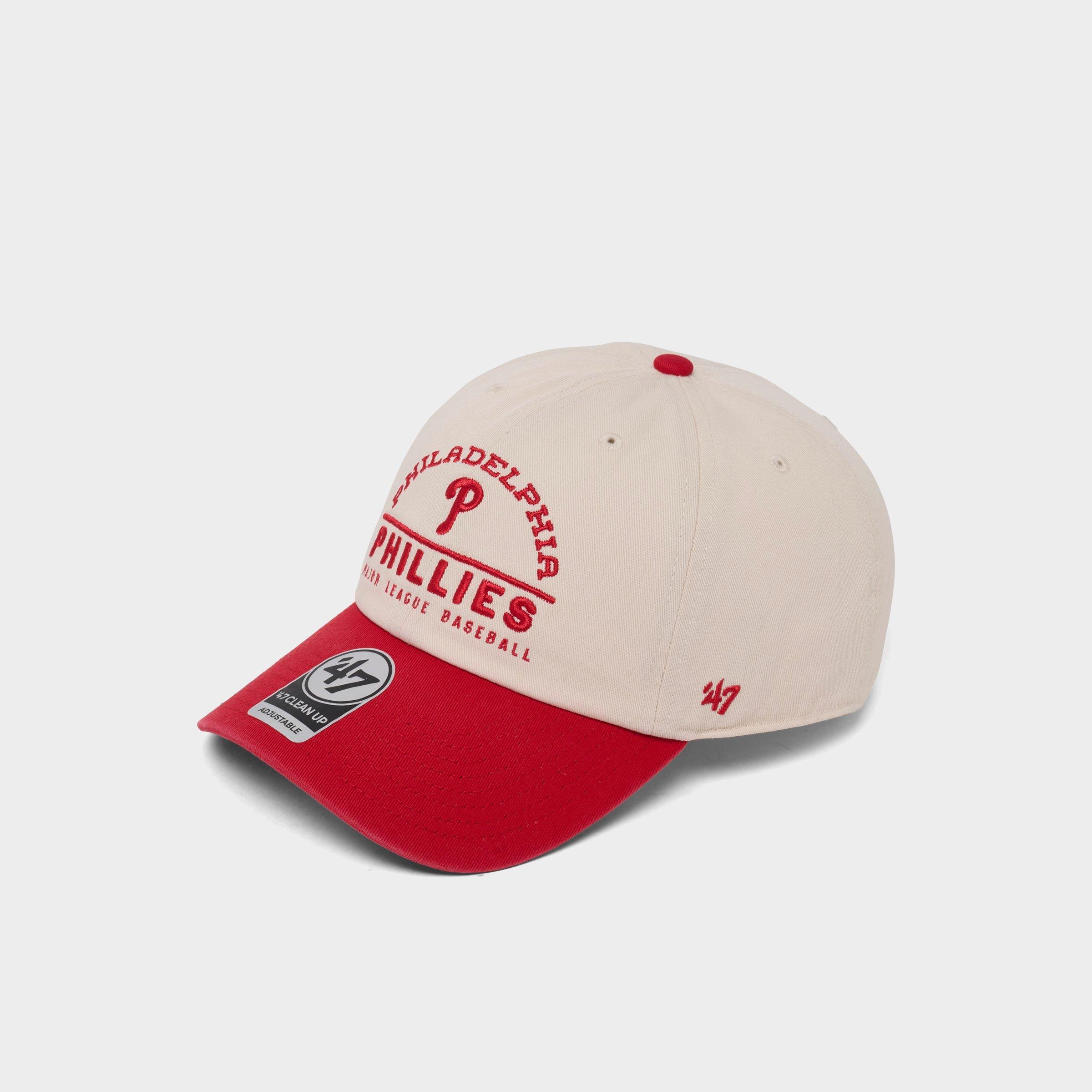 47 Brand Women's '47 Philadelphia Phillies MLB Windham Clean Up Strapback Hat in Natural/Red