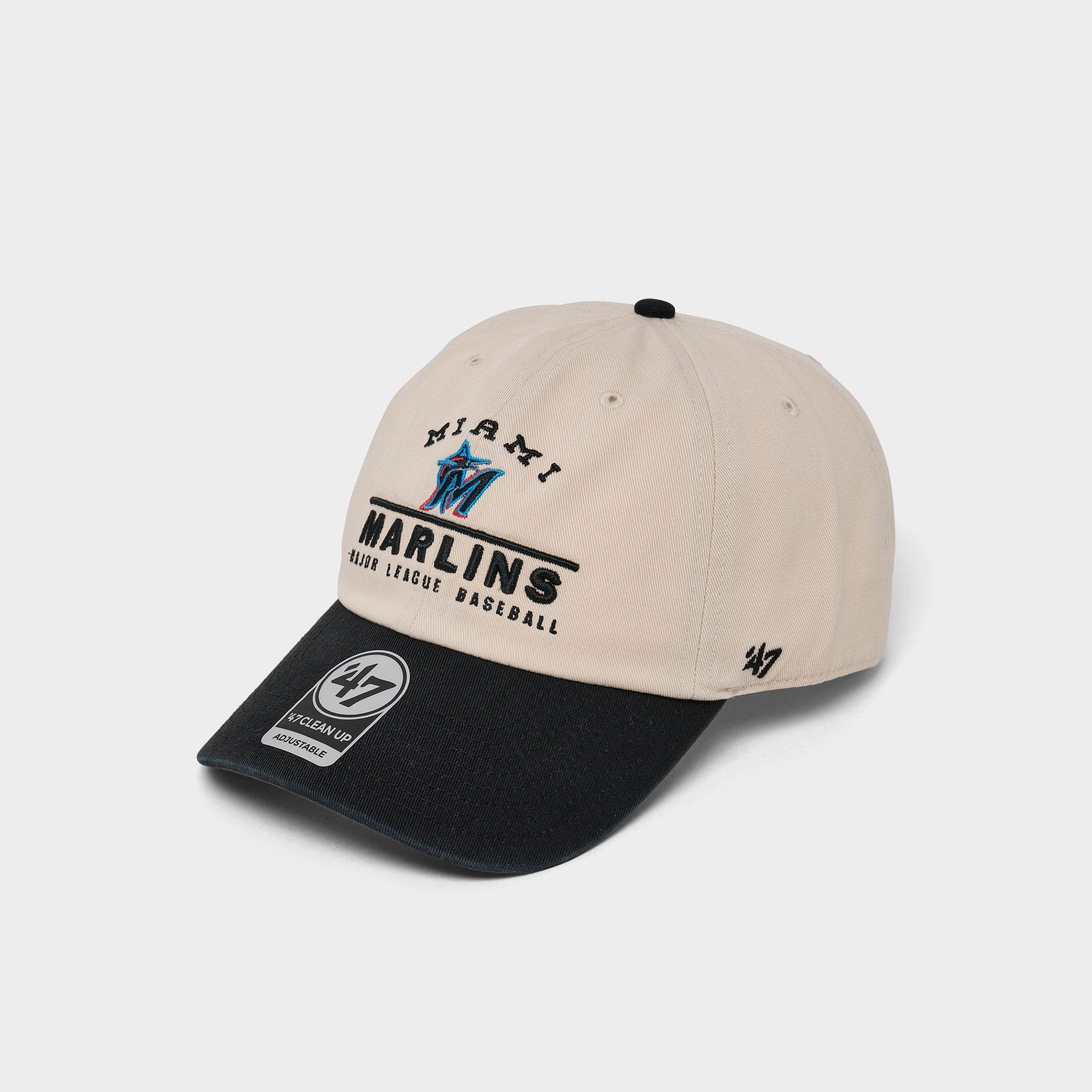 47 Brand '47 Miami Marlins MLB Windham Clean Up Strapback Hat in Natural/Black