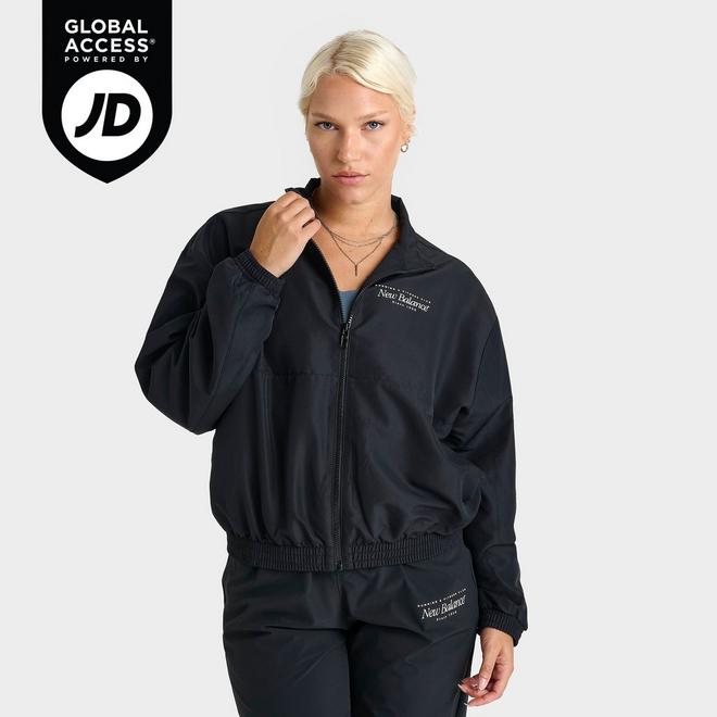 【New Balance】 WOMEN Two-Layer Hood Woven Jacke New Balance Women's Athletics Packable Jacket, Black, X
