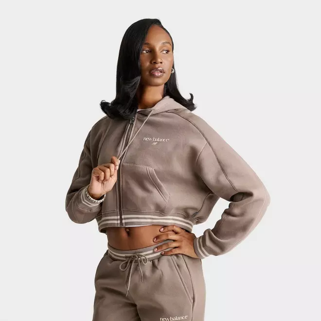 Women's New Balance Cropped Rib Full-Zip Hoodie