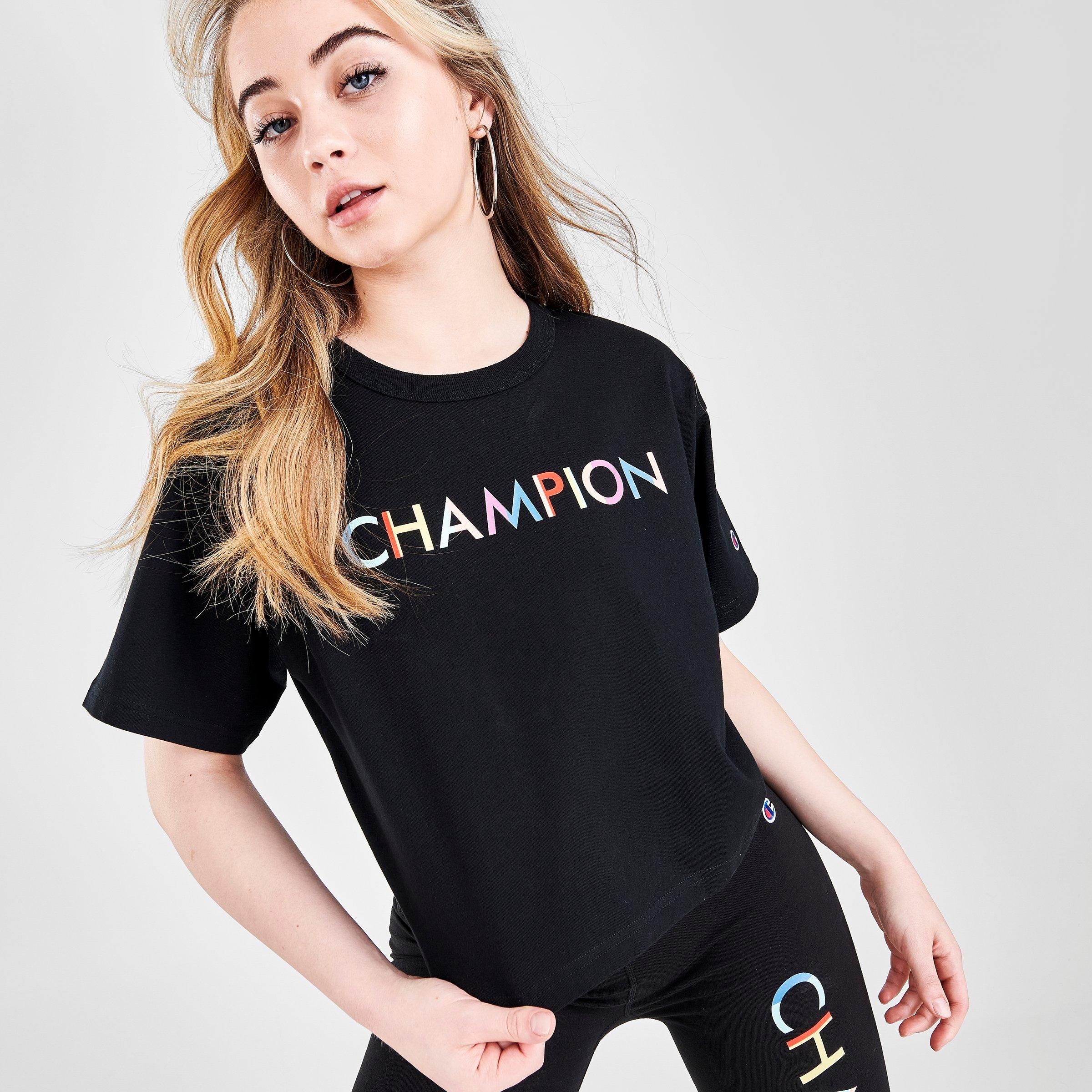 Champion Women's Life Heritage Crop T-shirt In Black/rainbow