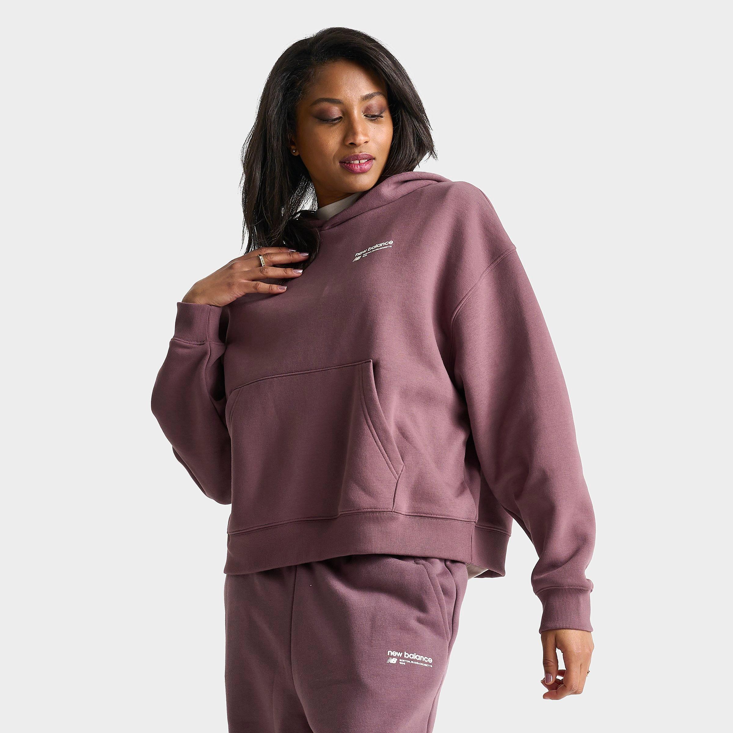 Shop New Balance Women's Linear Heritage Brushed Back Fleece Hoodie In Licorice Brown