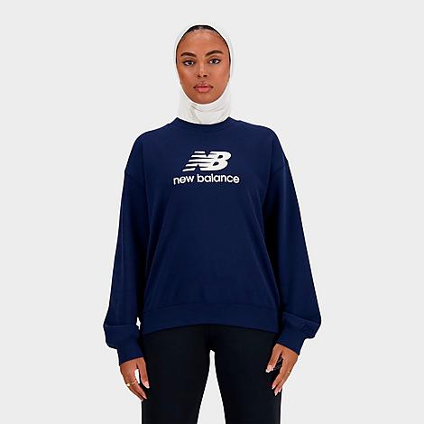 New Balance Women's Sport Essentials French Terry Logo Crew Sweatshirt In Navy Blue