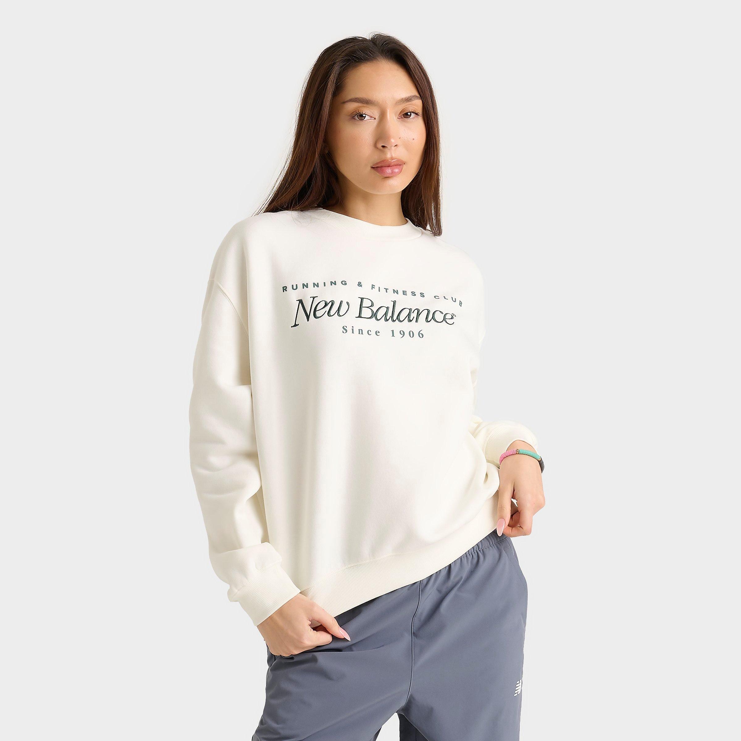 New Balance Women's Logo Crewneck Sweatshirt in Off-White/Salt Size XS Satin