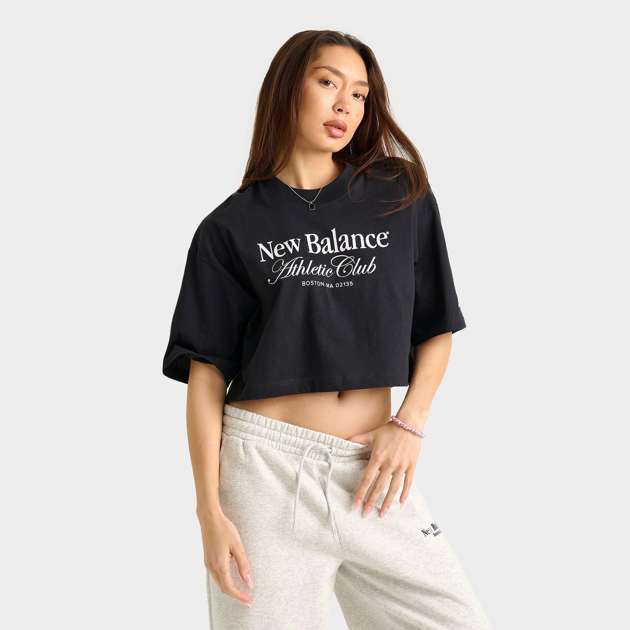 New Balance Women's Crop Club T-Shirt in Black/Black Size Large Cotton