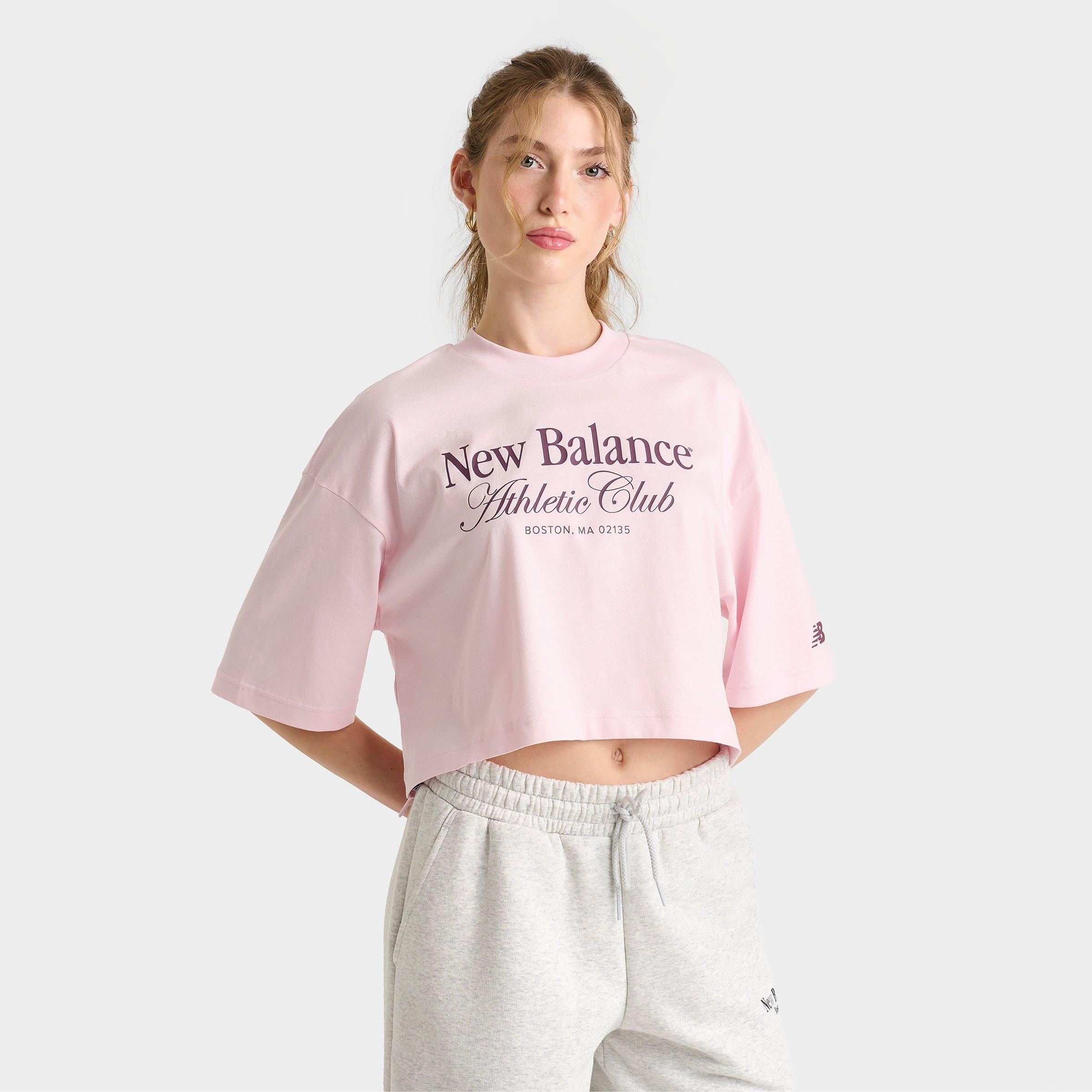 New Balance Women's Crop Club T-Shirt in Pink/Rose Sugar Size Large Cotton