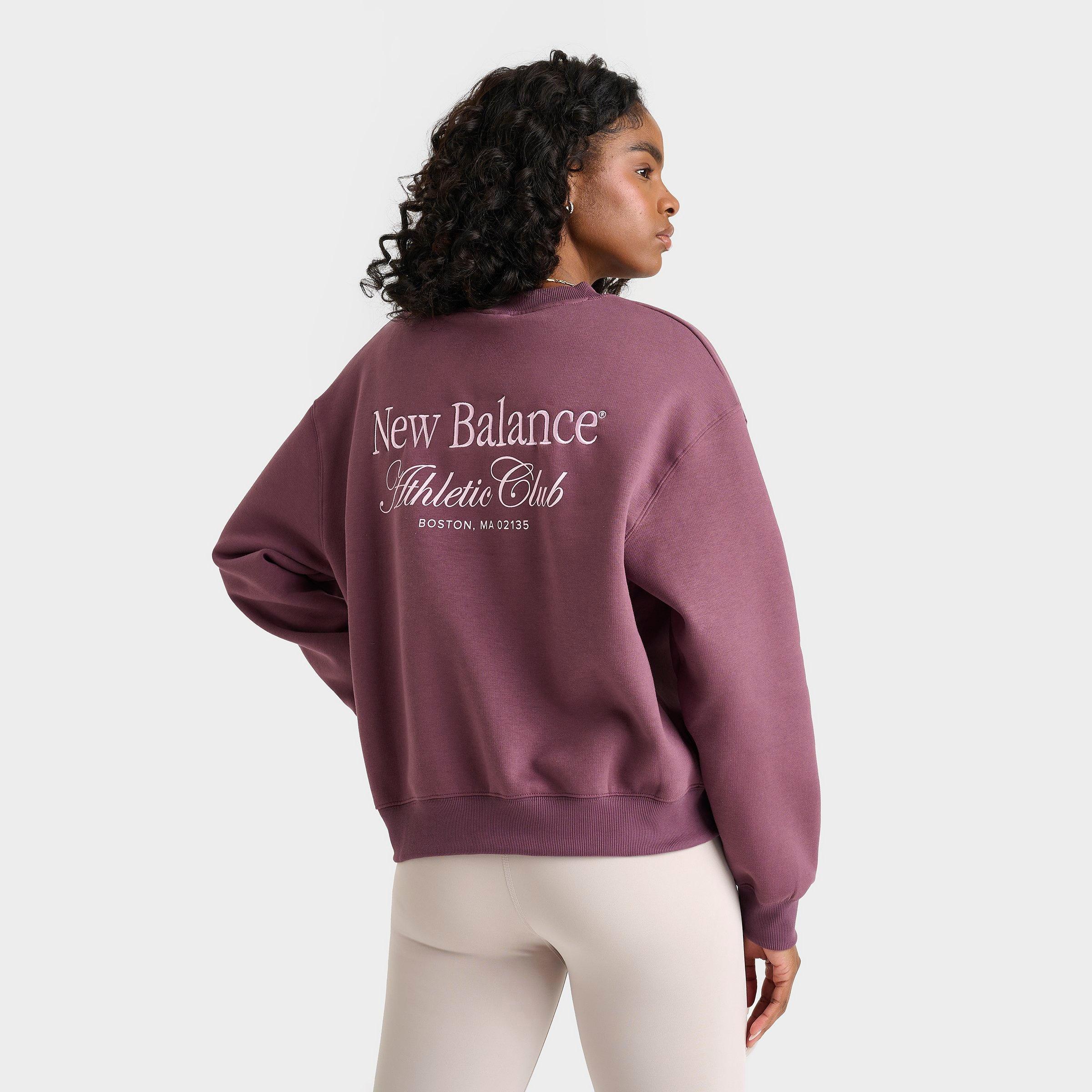 New Balance Women's Linear Club Crewneck Sweatshirt in Purple/Faded Plum Size XS Fleece