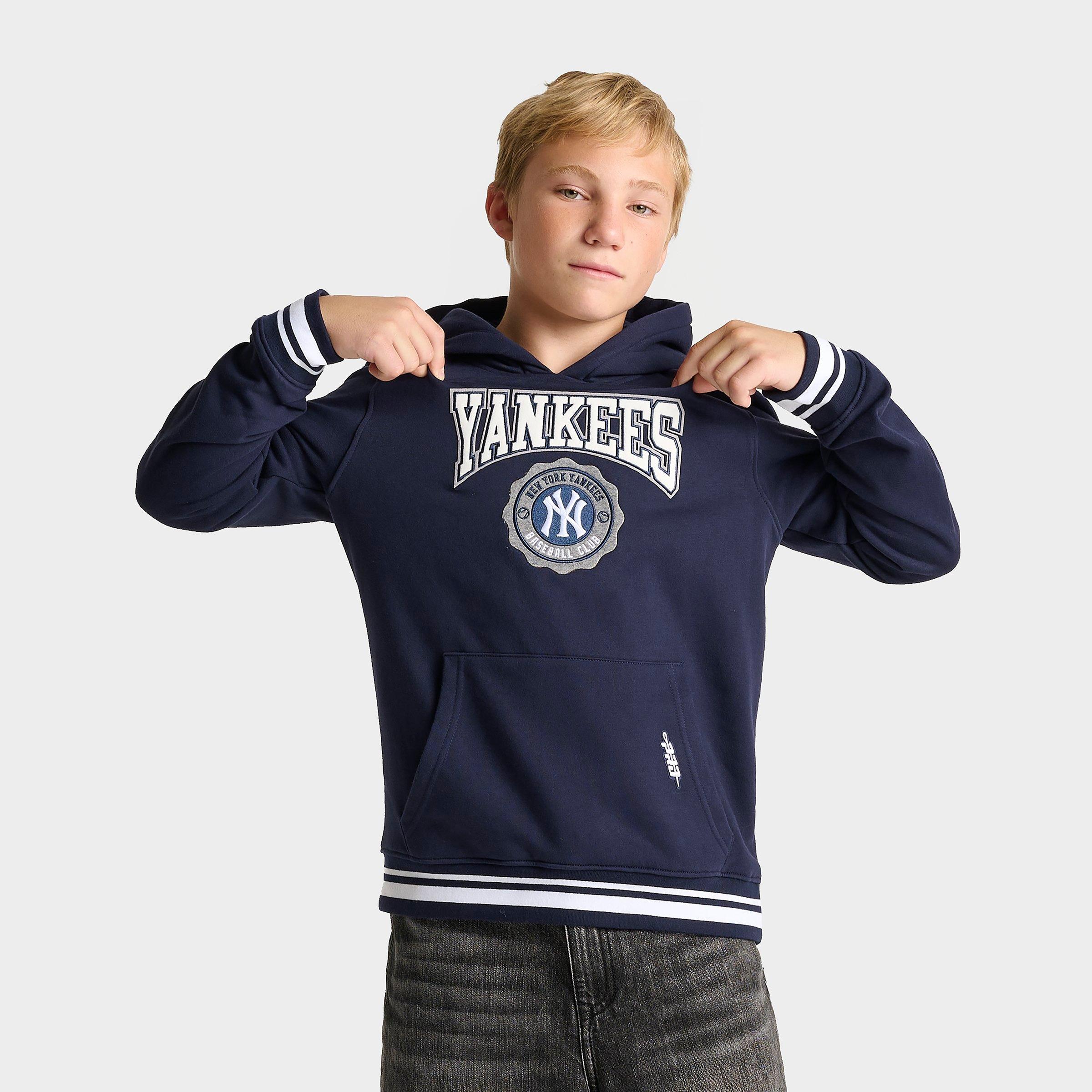 Pro Standard Big Kids New York Yankees MLB Crest Emblem Rib Pullover Hoodie in Midnight Navy Size: Small