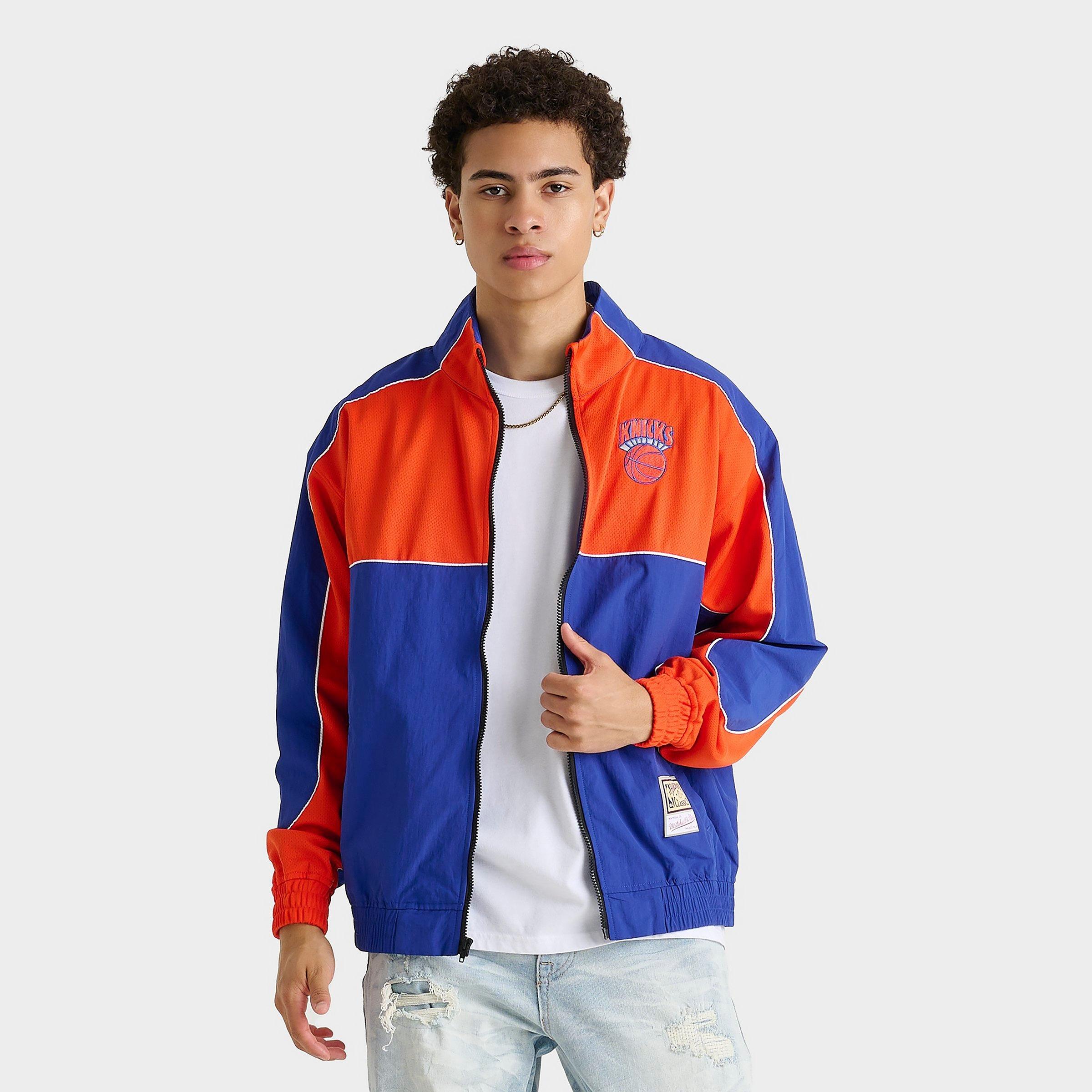 Mitchell & Ness Men's New York Knicks NBA Mesh Nylon Full-Zip Jacket in Blue/Orange Size: Small