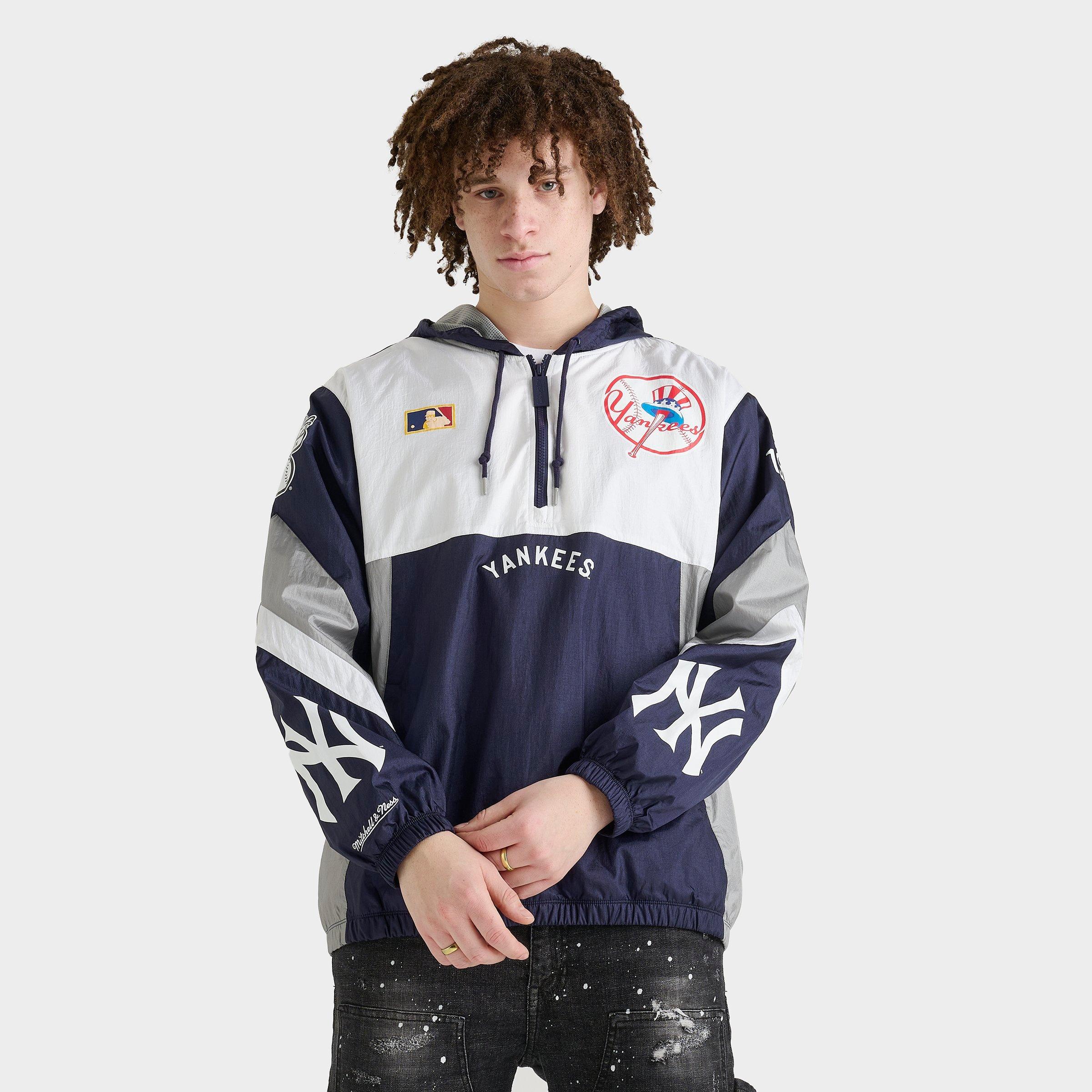 Mitchell & Ness Men's New York Yankees MLB Team Origins Anorak Windbreaker Jacket in Navy/Grey Size: Small